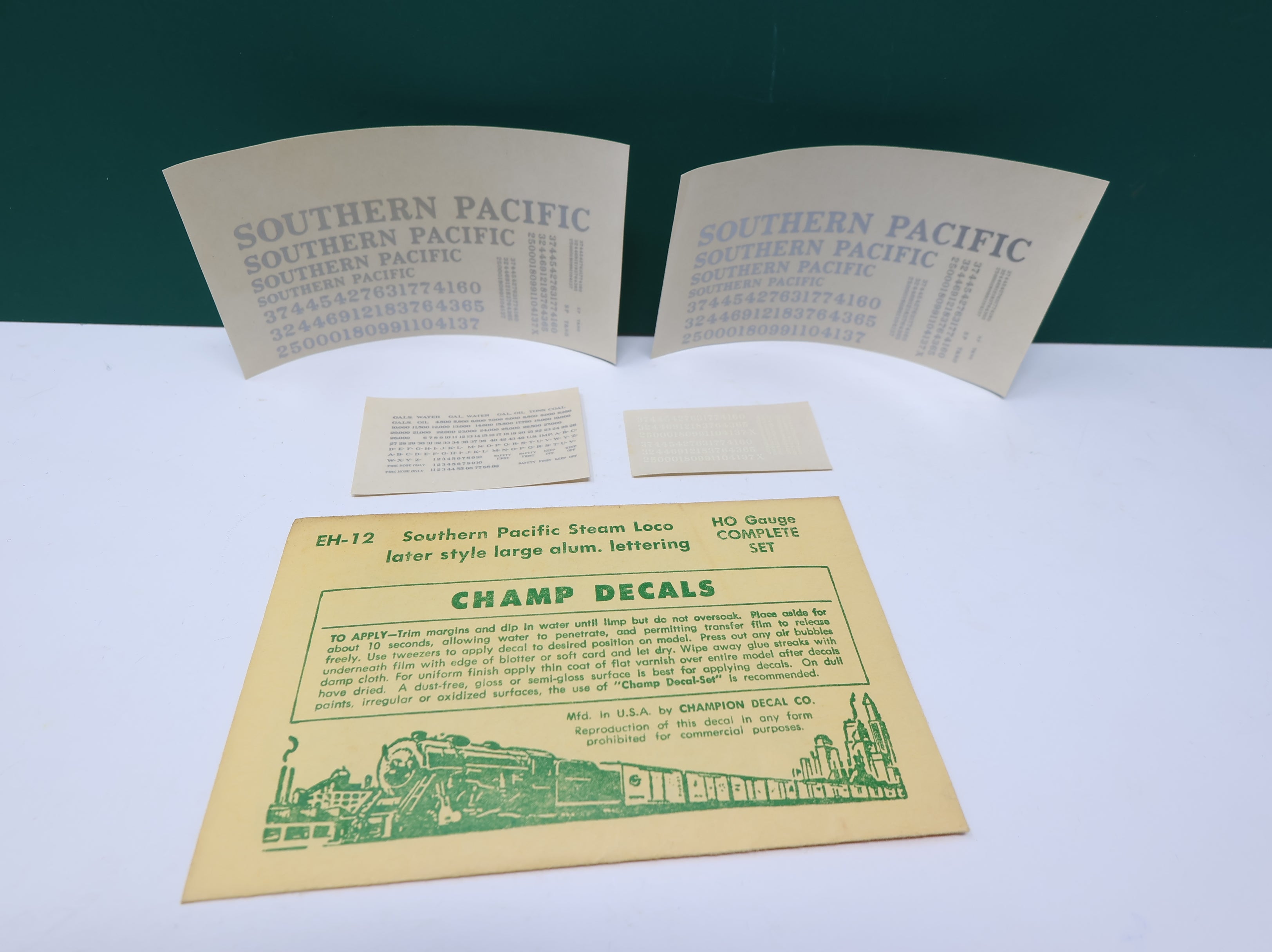 USED Champ Decals EH12 HO Scale SP Steam Loco Later Style Large Alum Lettering Decals