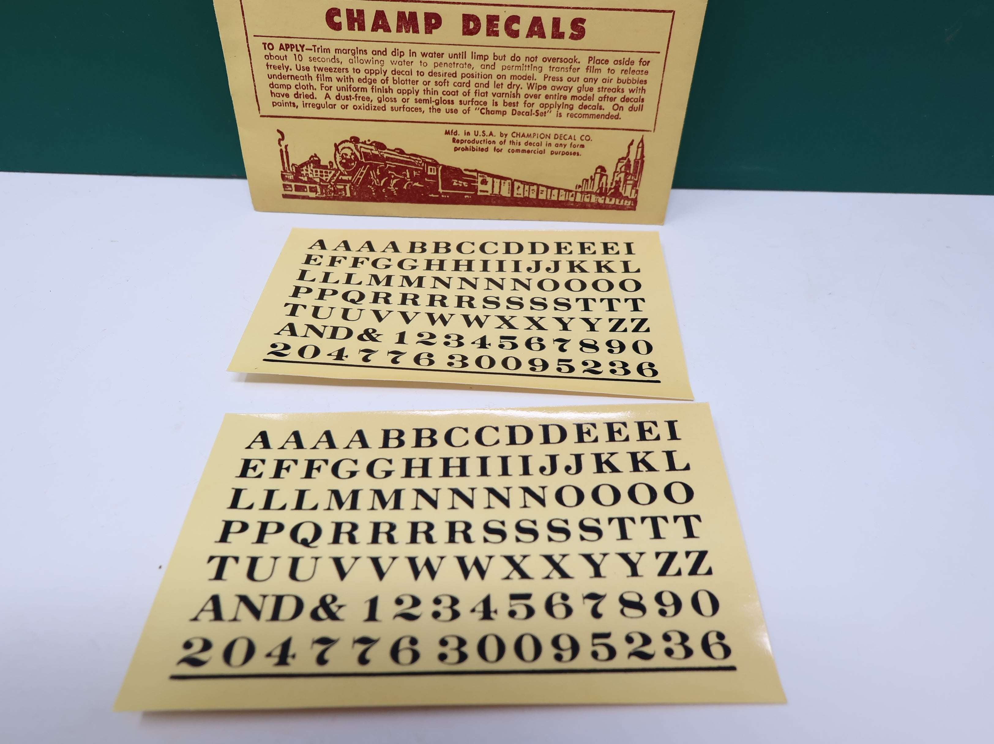 USED Champ Decals LB1 HO Scale Railroad Roman Black Alphabet & Numeral Decals