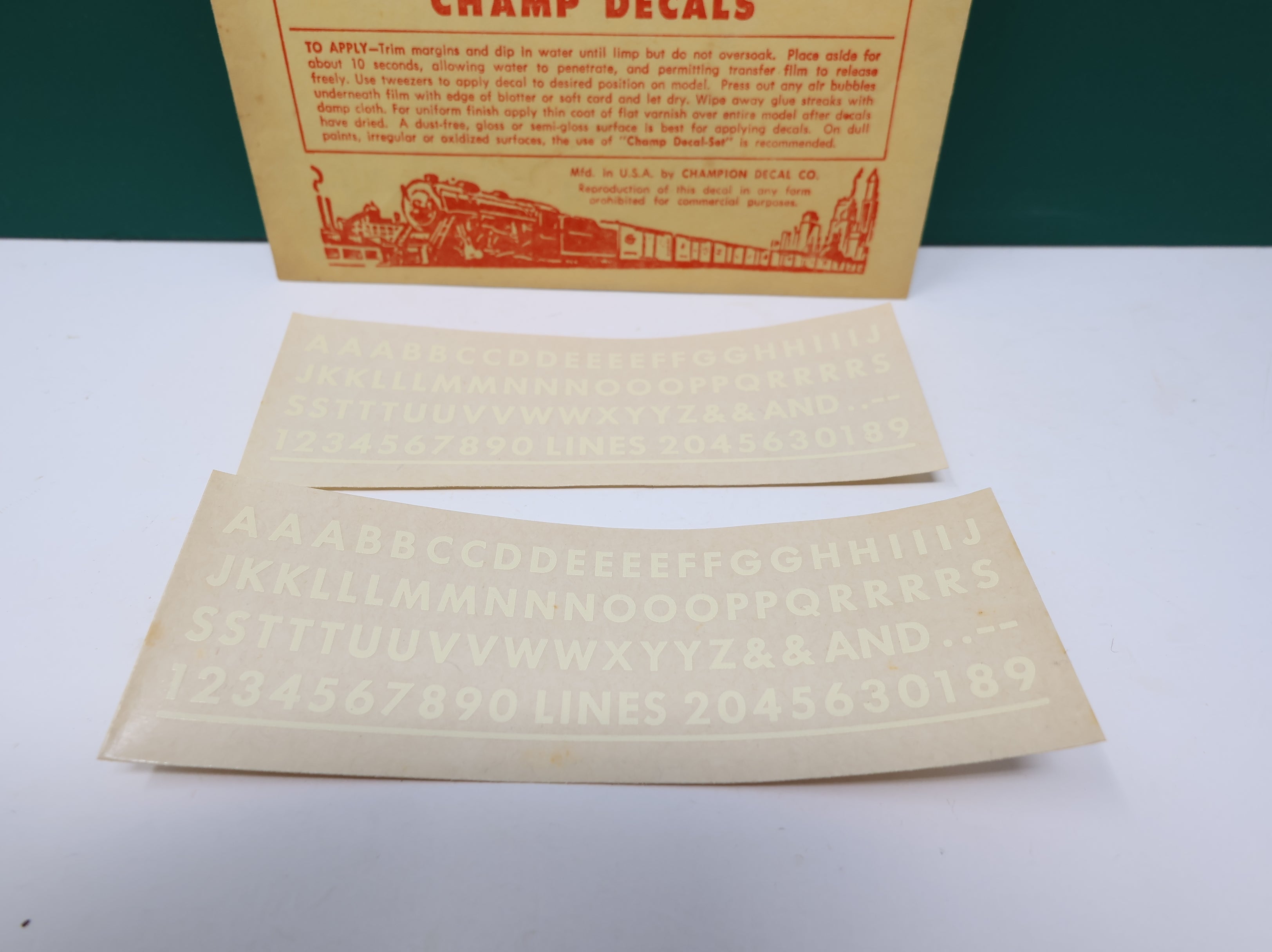 USED Champ Decals L39 HO Scale Modern Gothic White Alphabet & Numeral Decals