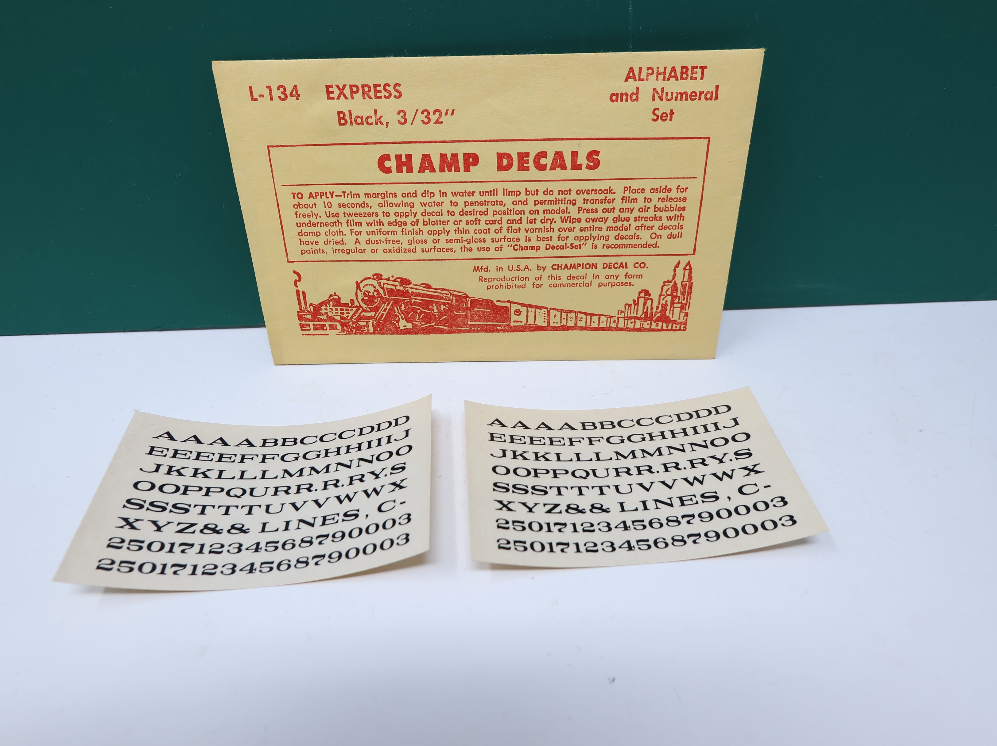 USED Champ Decals L134 HO Scale Express Black Alphabet & Numeral Decals