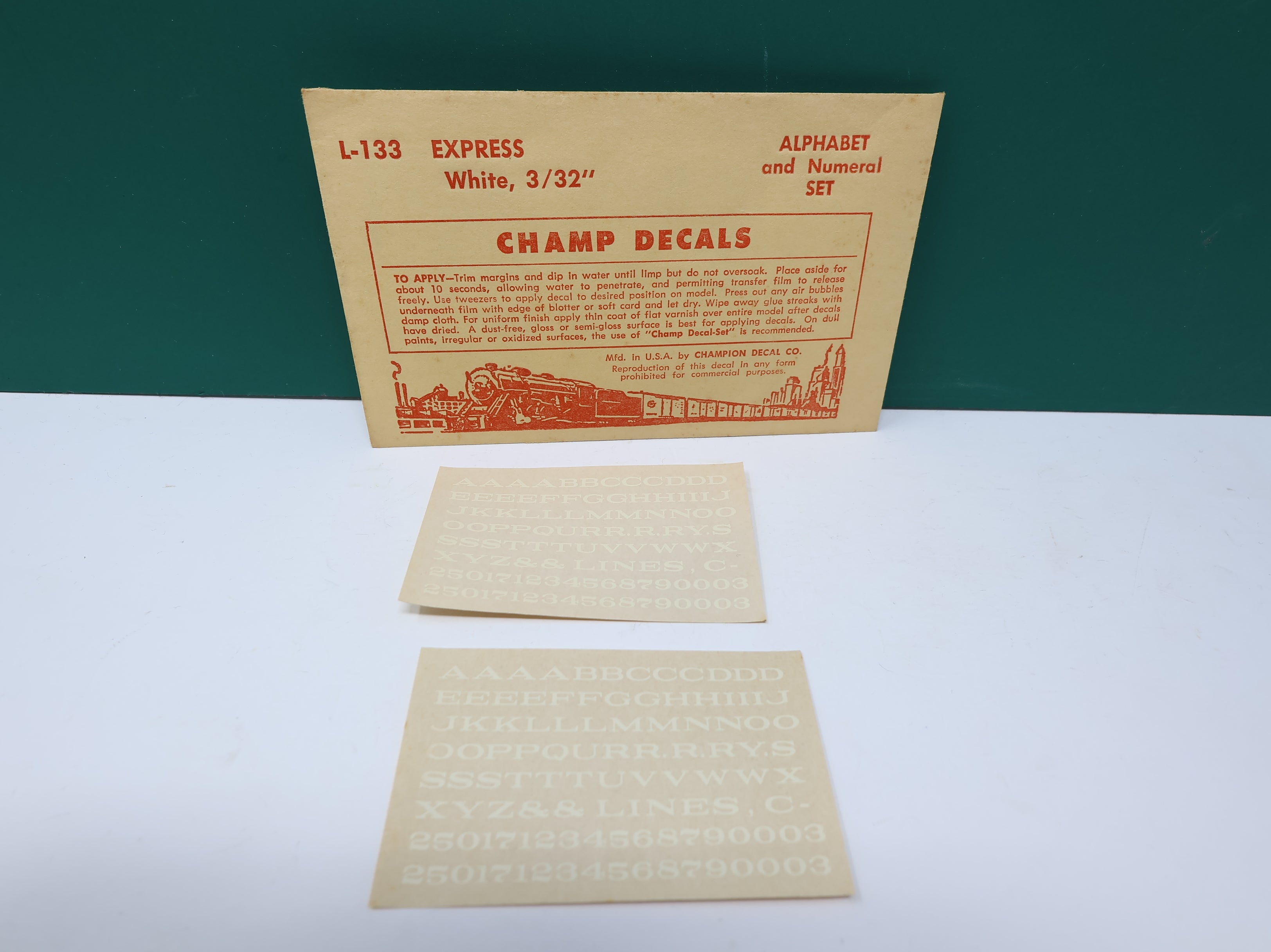 USED Champ Decals L133 HO Scale Express White Alphabet & Numeral Decals