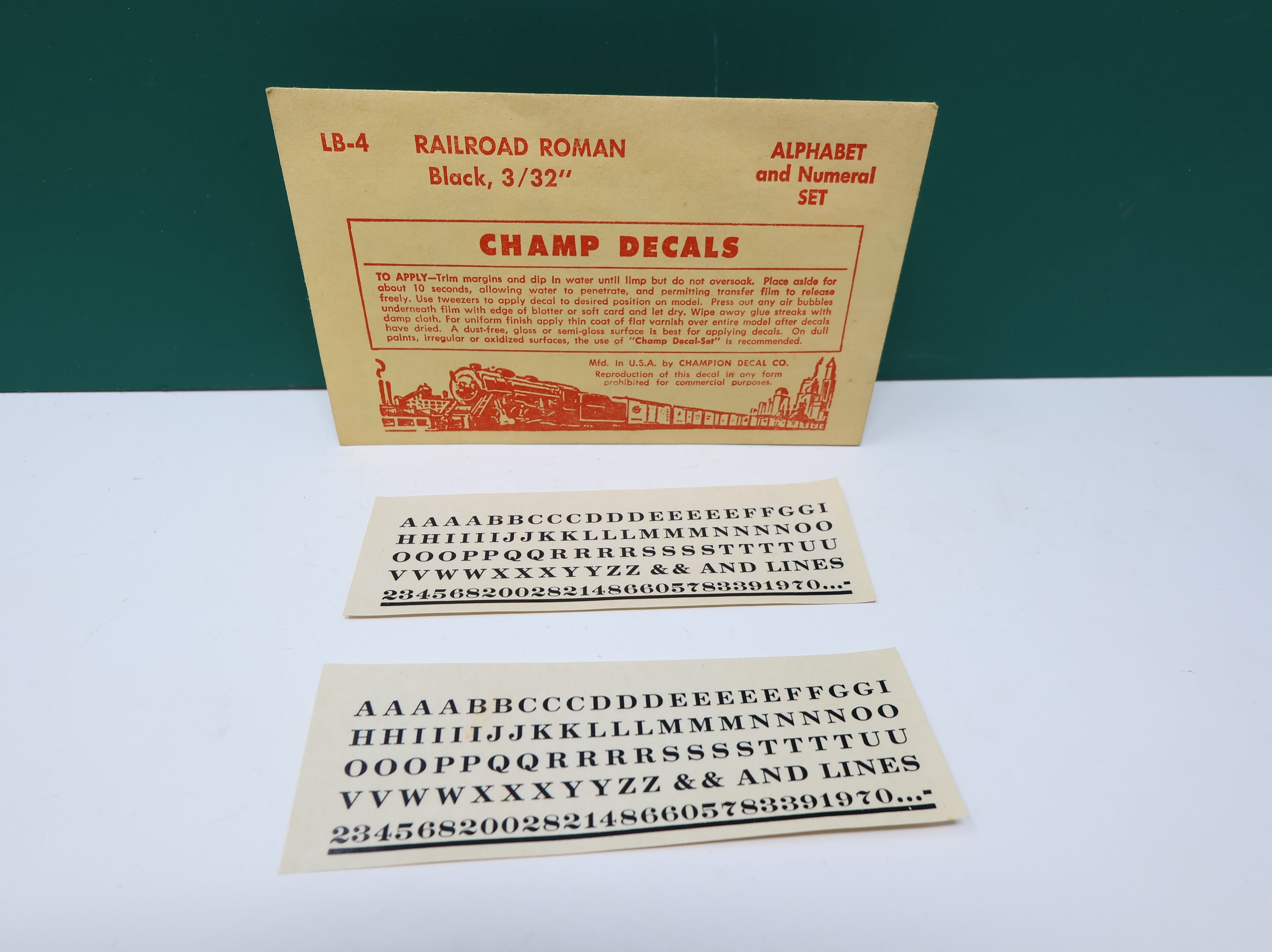 USED Champ Decals LB4 HO Scale Railroad Roman Black Alphabet & Numeral Decals