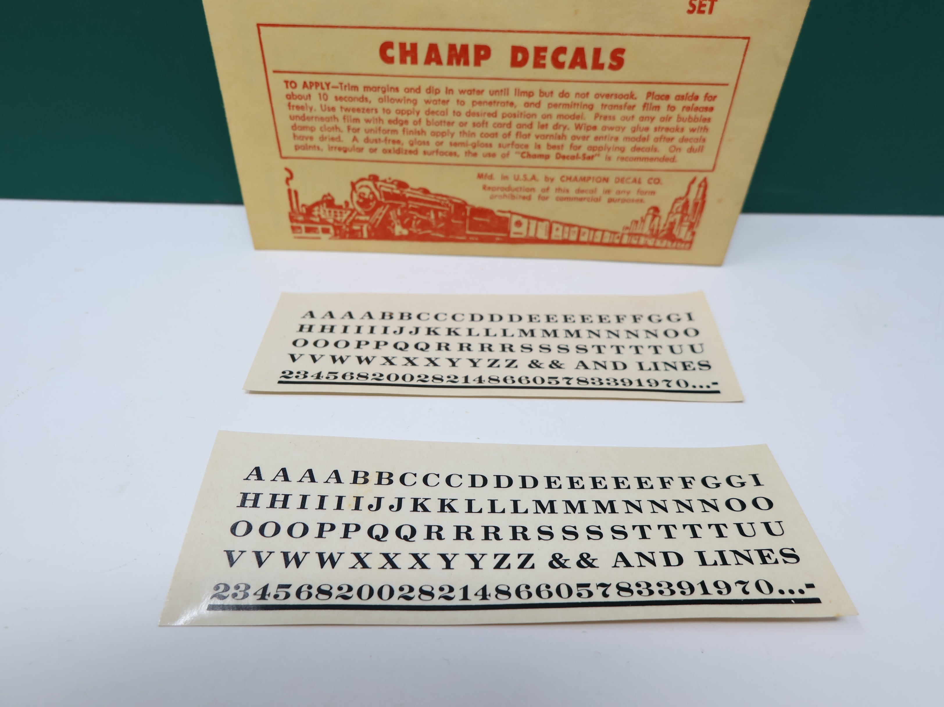 USED Champ Decals LB4 HO Scale Railroad Roman Black Alphabet & Numeral Decals