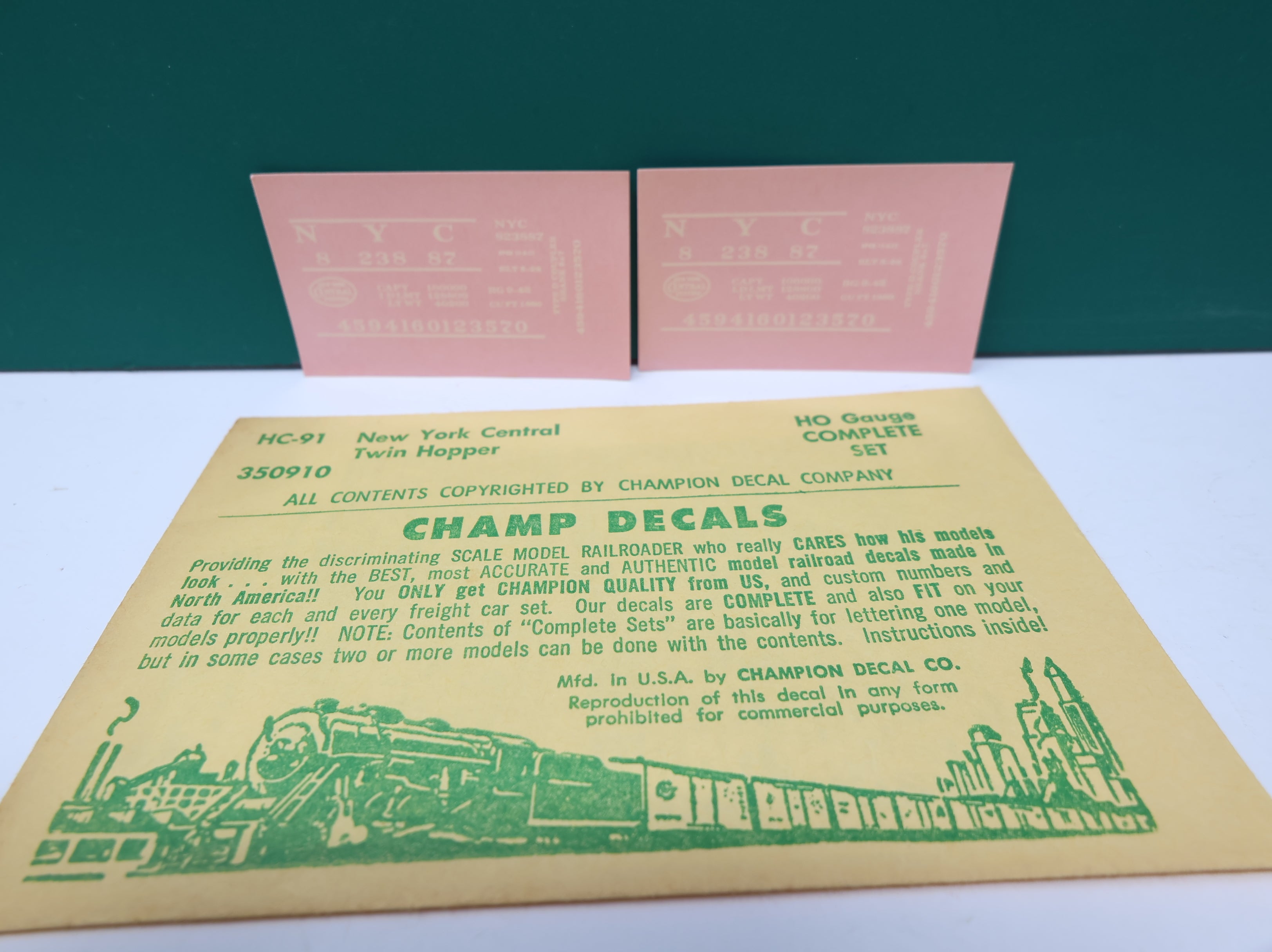 USED Champ Decals HC91 HO Scale NYC Twin Hopper Decals