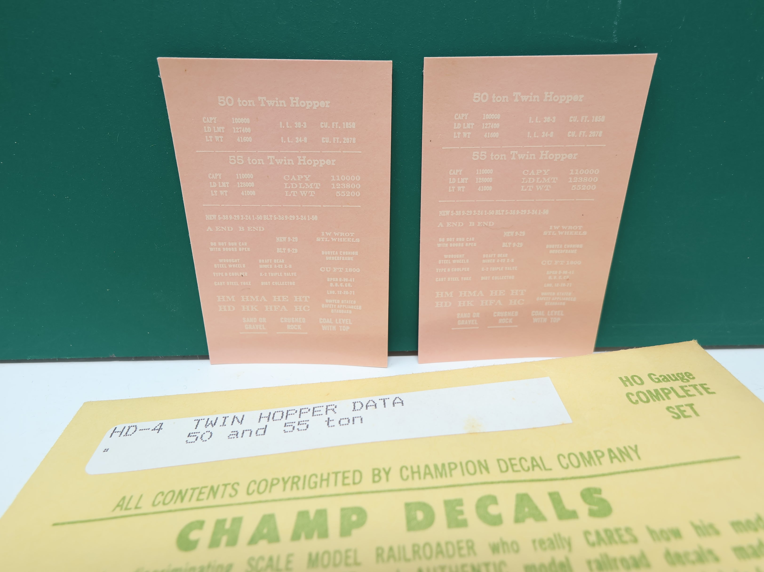 USED Champ Decals HD4 HO Scale Twin Hopper Data 50 & 55T Decals