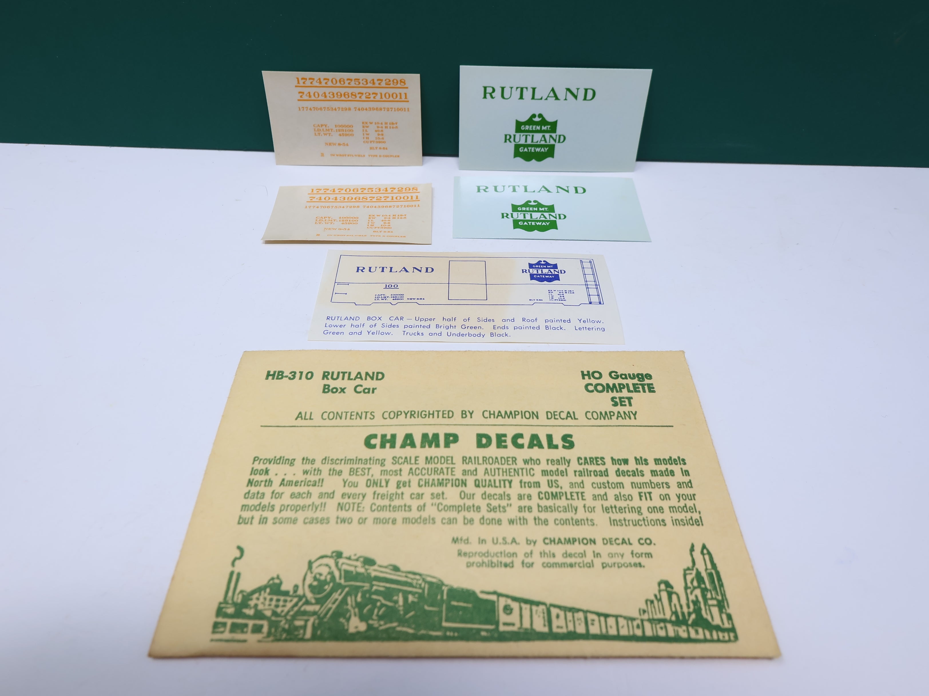 USED Champ Decals HB310 HO Scale Rutland Box Car Decals