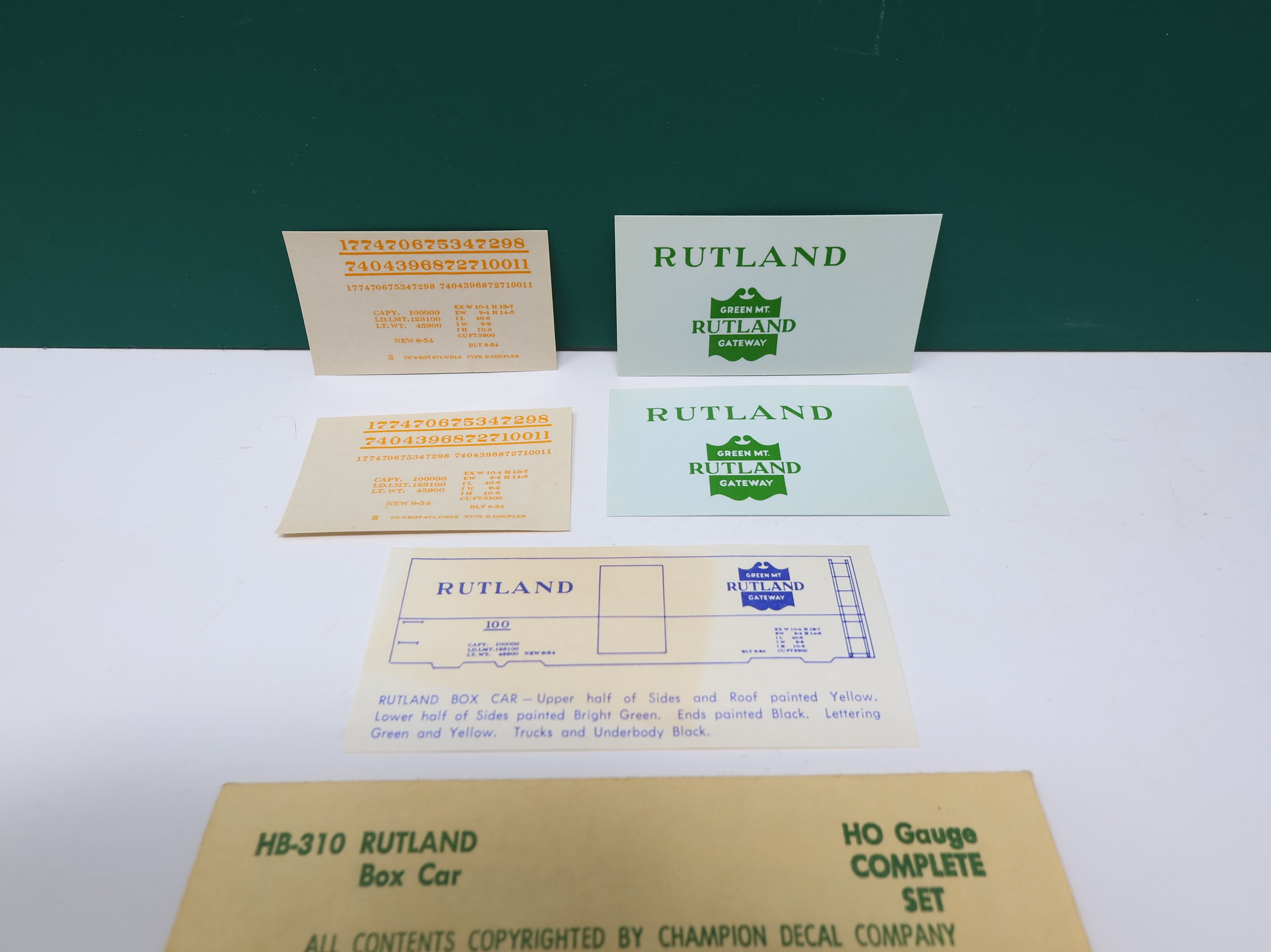 USED Champ Decals HB310 HO Scale Rutland Box Car Decals