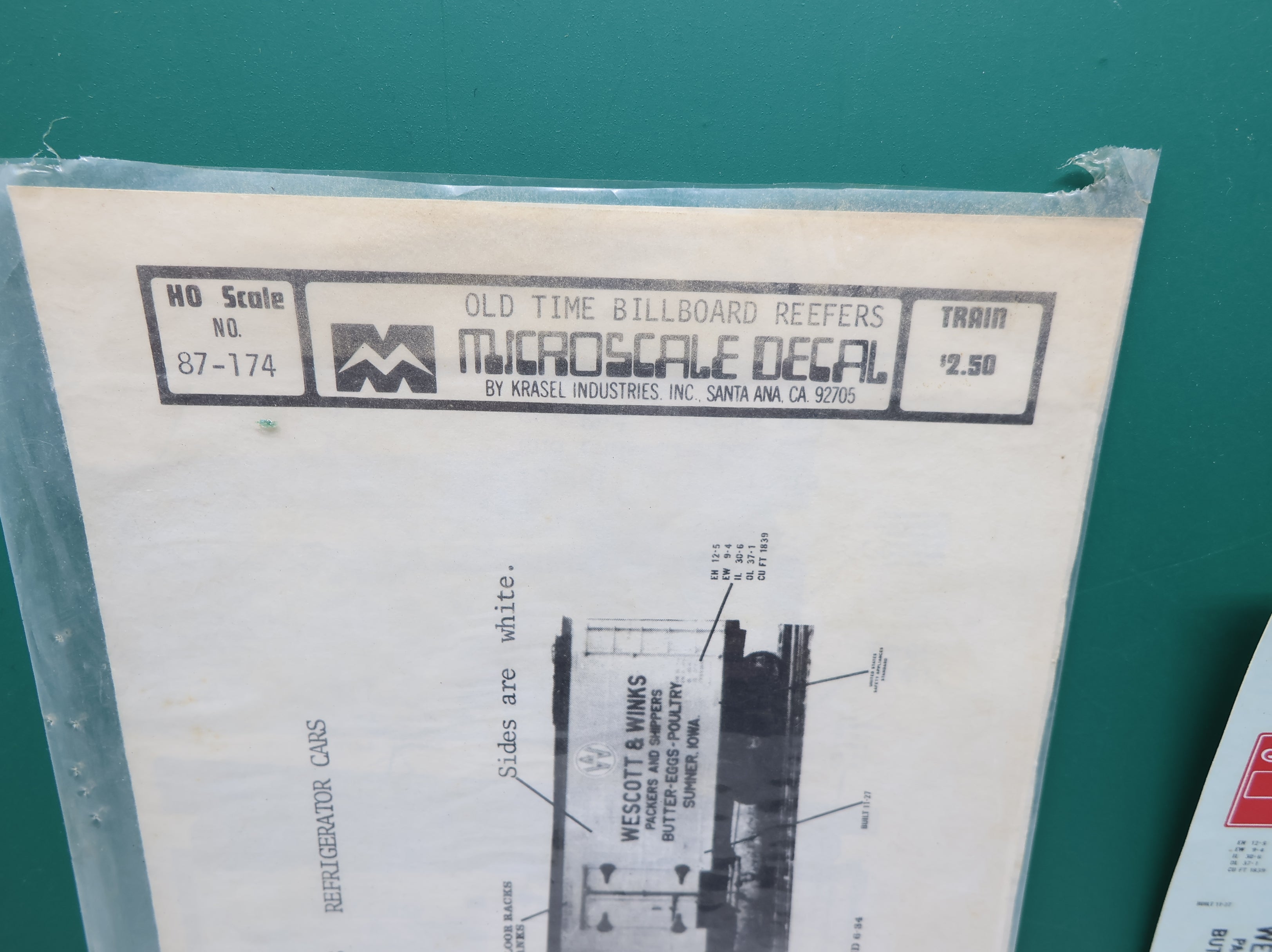 USED MICROSCALE 87-174 HO Scale Old Time Billboard Reefers Decals