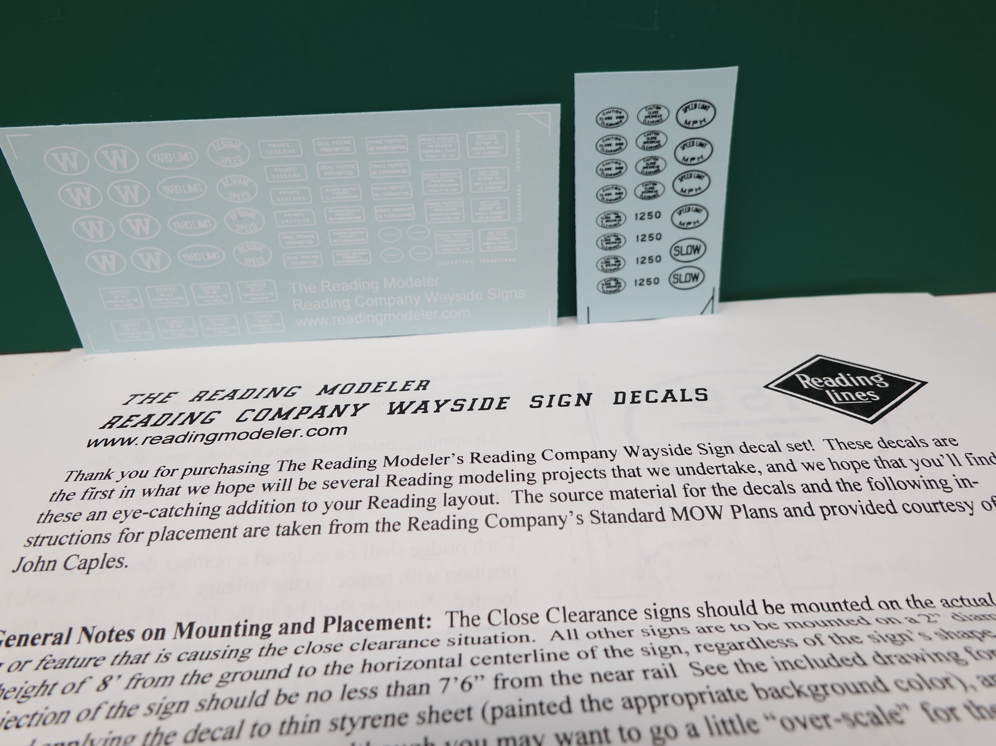 USED The Reading Modeler HO Scale Reading Co. Wayside Sign Decals