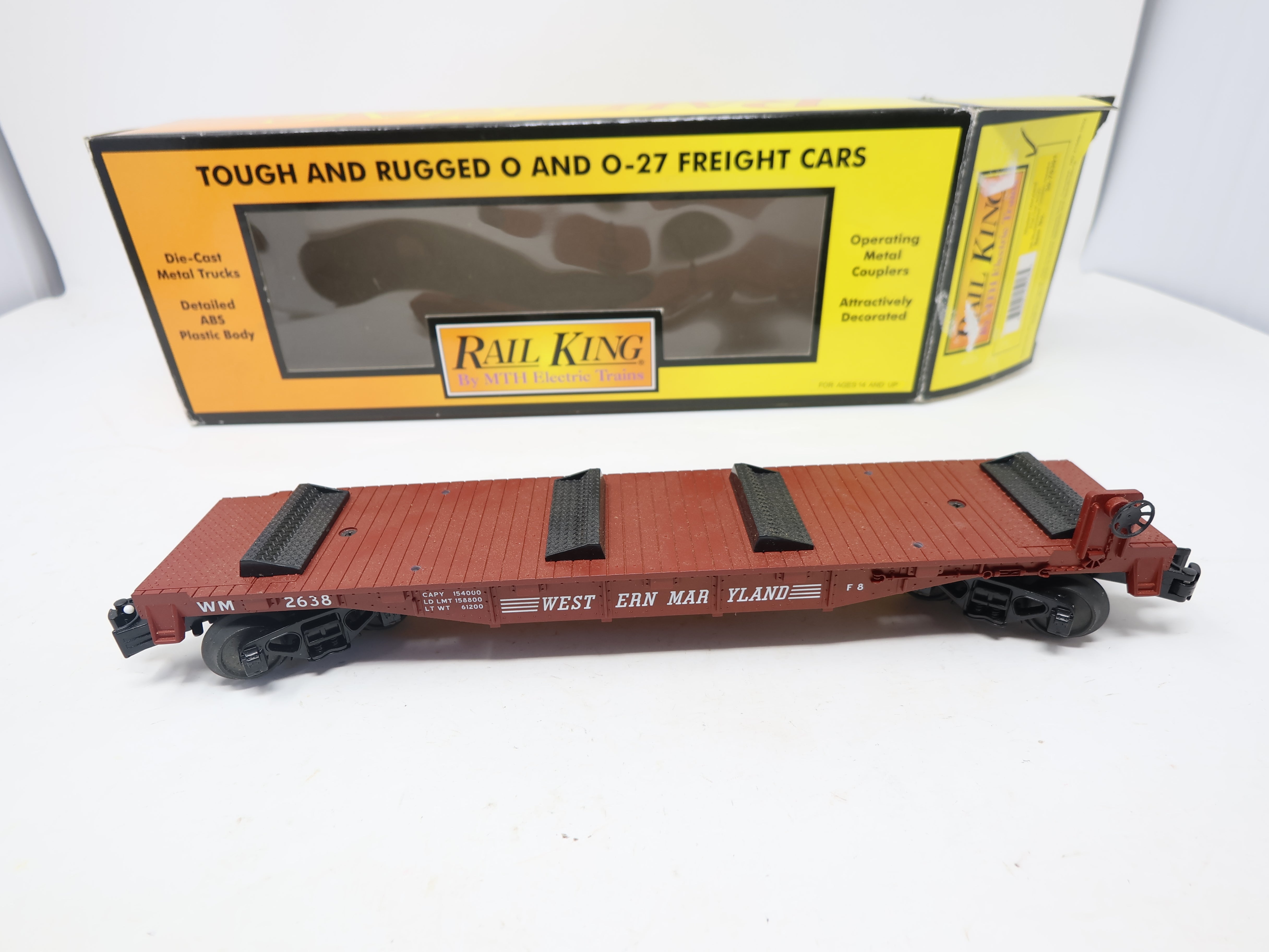 USED MTH Rail King 30-76301 O, Flat Car, Western Maryland WM #2638