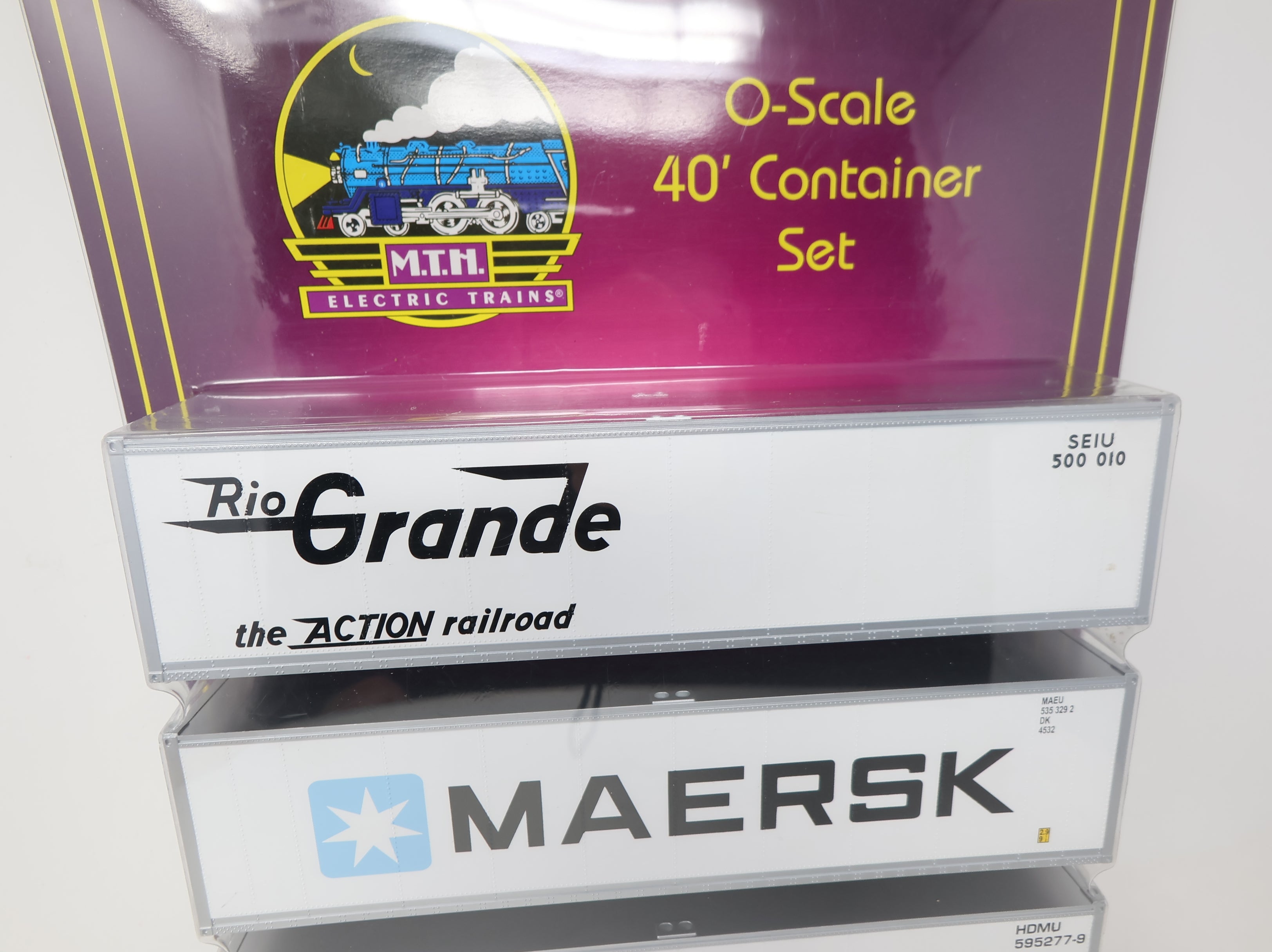 MTH Premier 20-95038 O Scale 40' Container Set Rio Grande, Maersk, Hyundai