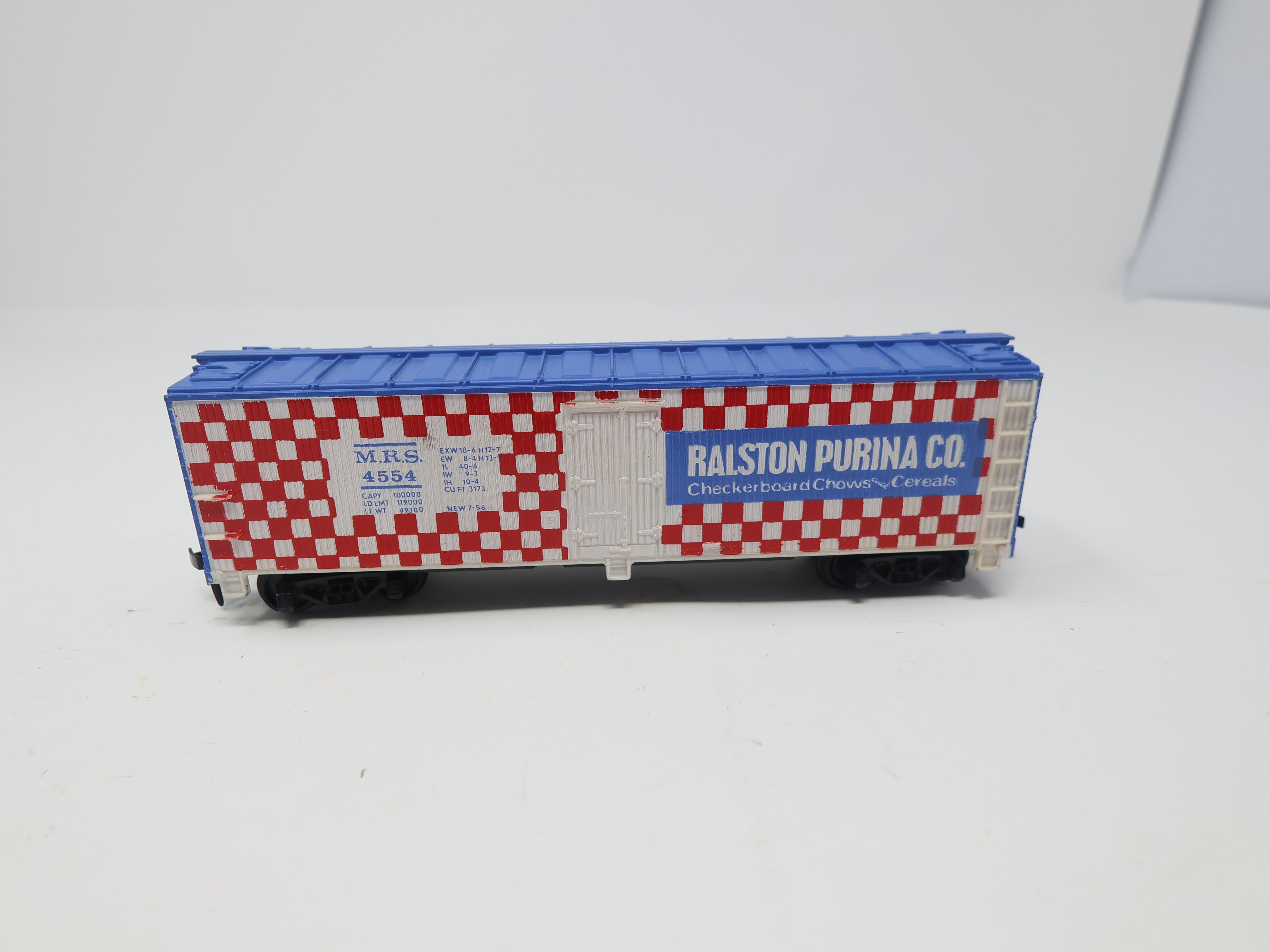 USED Tyco HO Scale, 40' Wooden Reefer Box Car, Ralston Purina Co MRS #4554