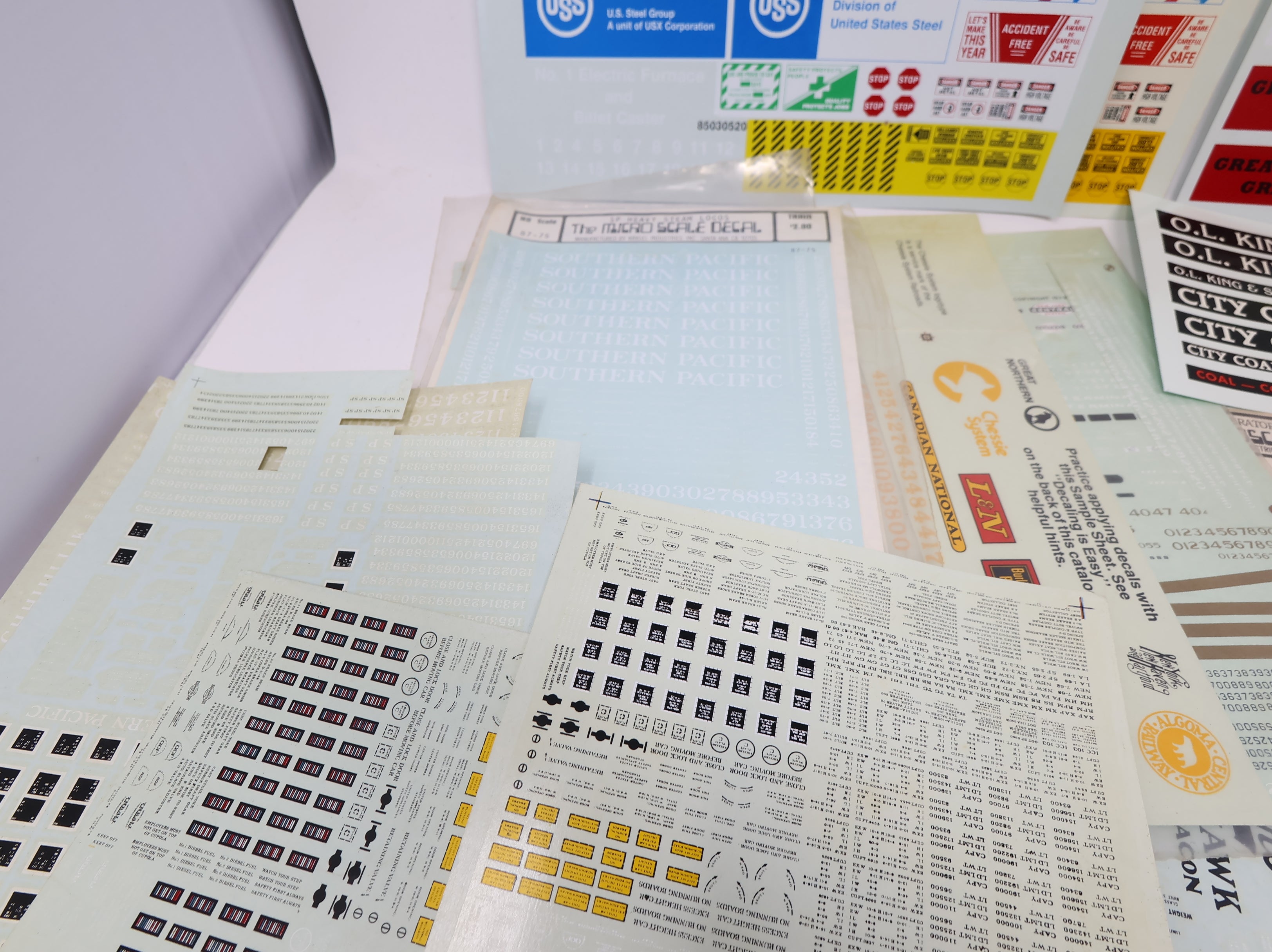 USED HO Scale Large Lot of Various Railroad Decals and Graphic Sheets