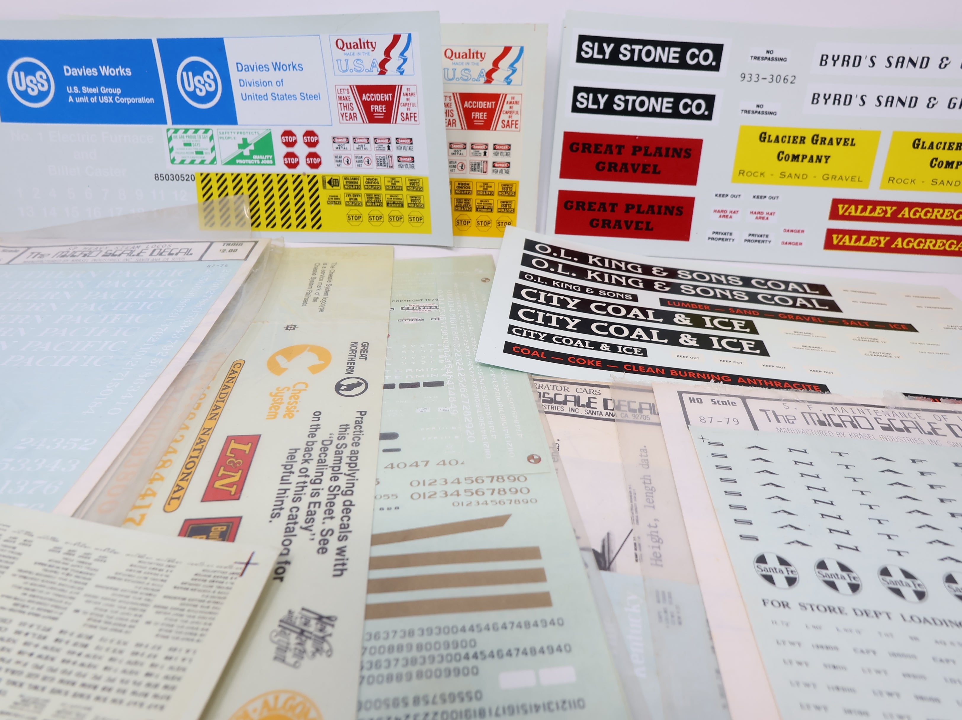 USED HO Scale Large Lot of Various Railroad Decals and Graphic Sheets