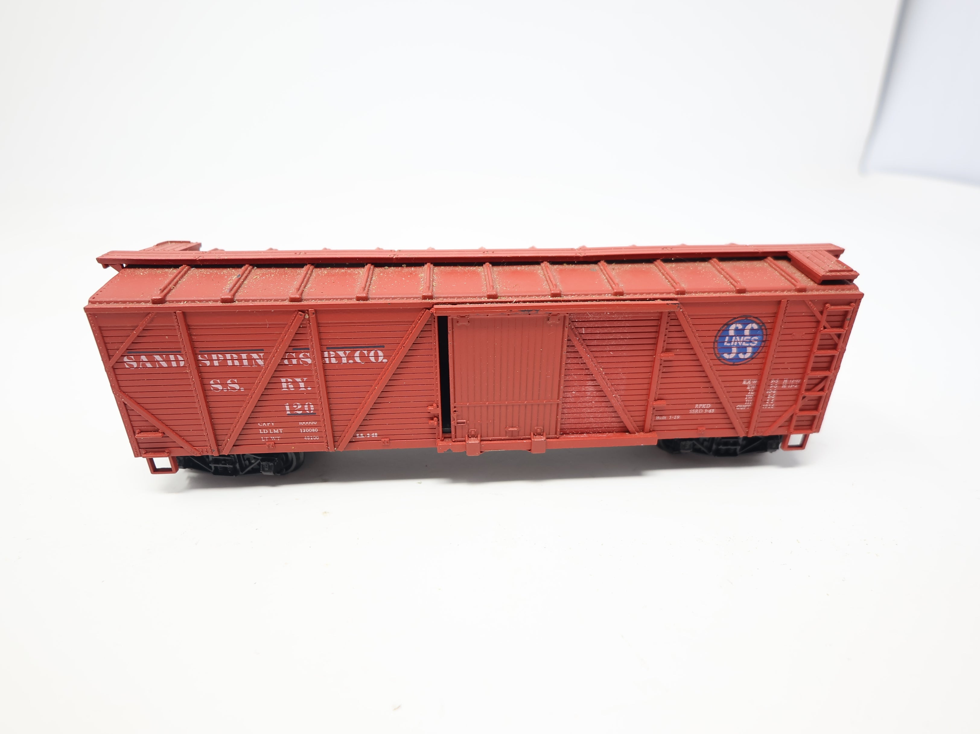 USED TRAIN MINIATURE HO Scale 40' Wooden Box Car Sand Springs Railway SSRY #120