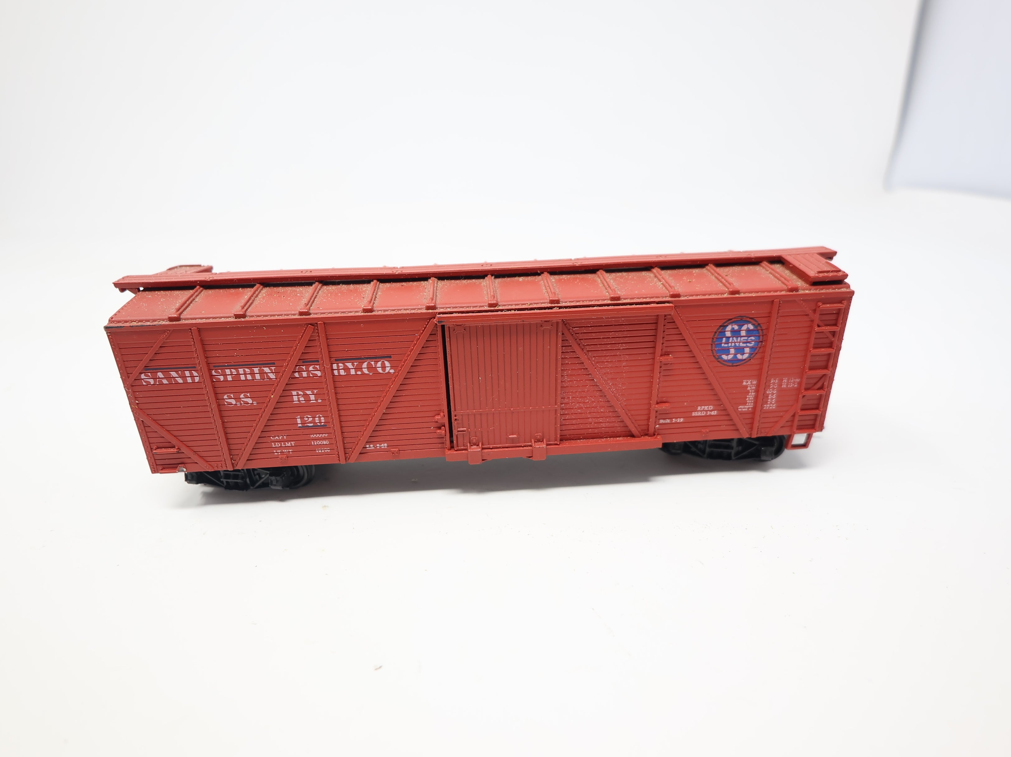 USED TRAIN MINIATURE HO Scale 40' Wooden Box Car Sand Springs Railway SSRY #120