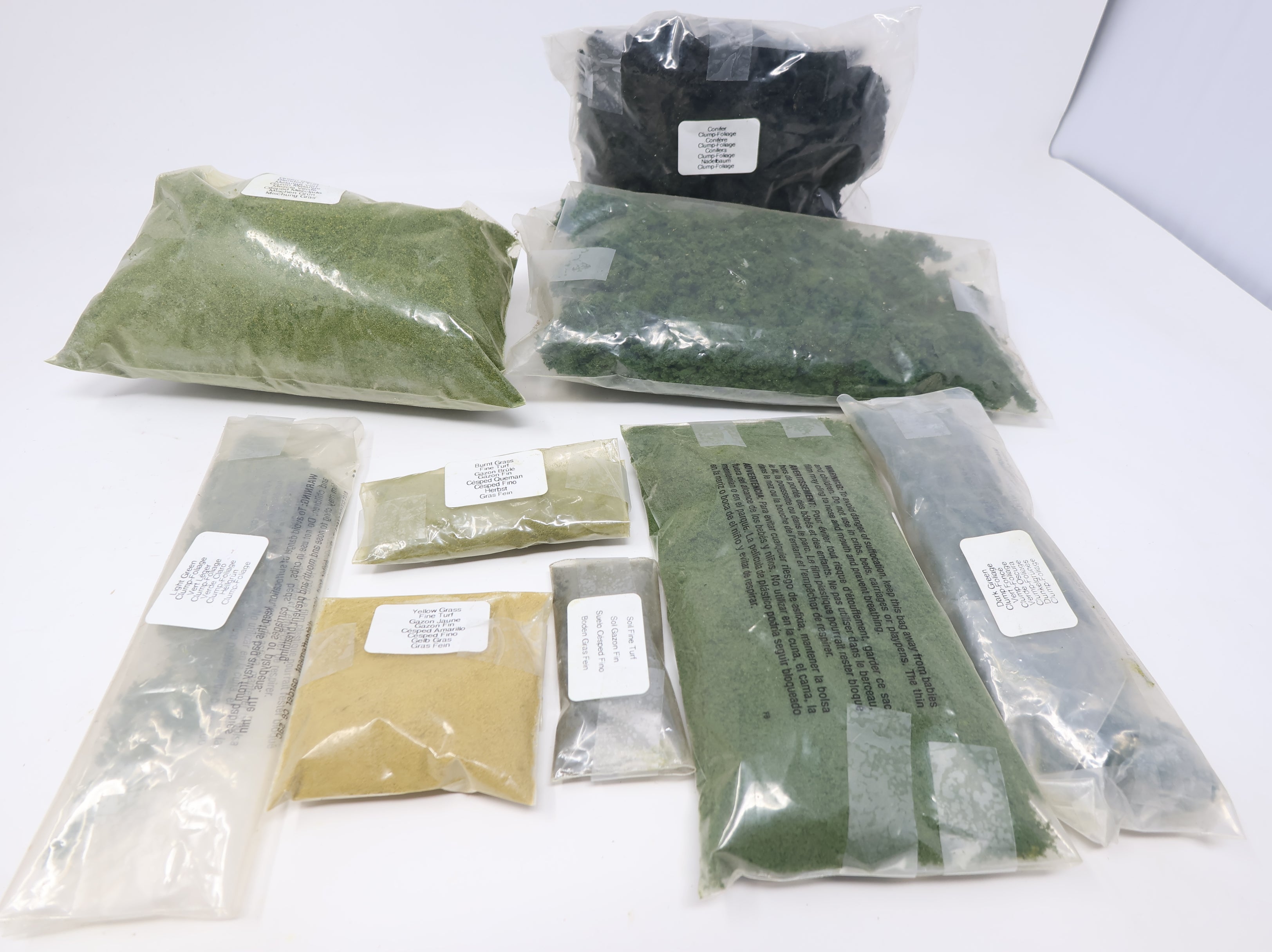 USED Woodland Scenics MULTI Scale Lot of Open Scenery Leftover Bags (9 pcs)