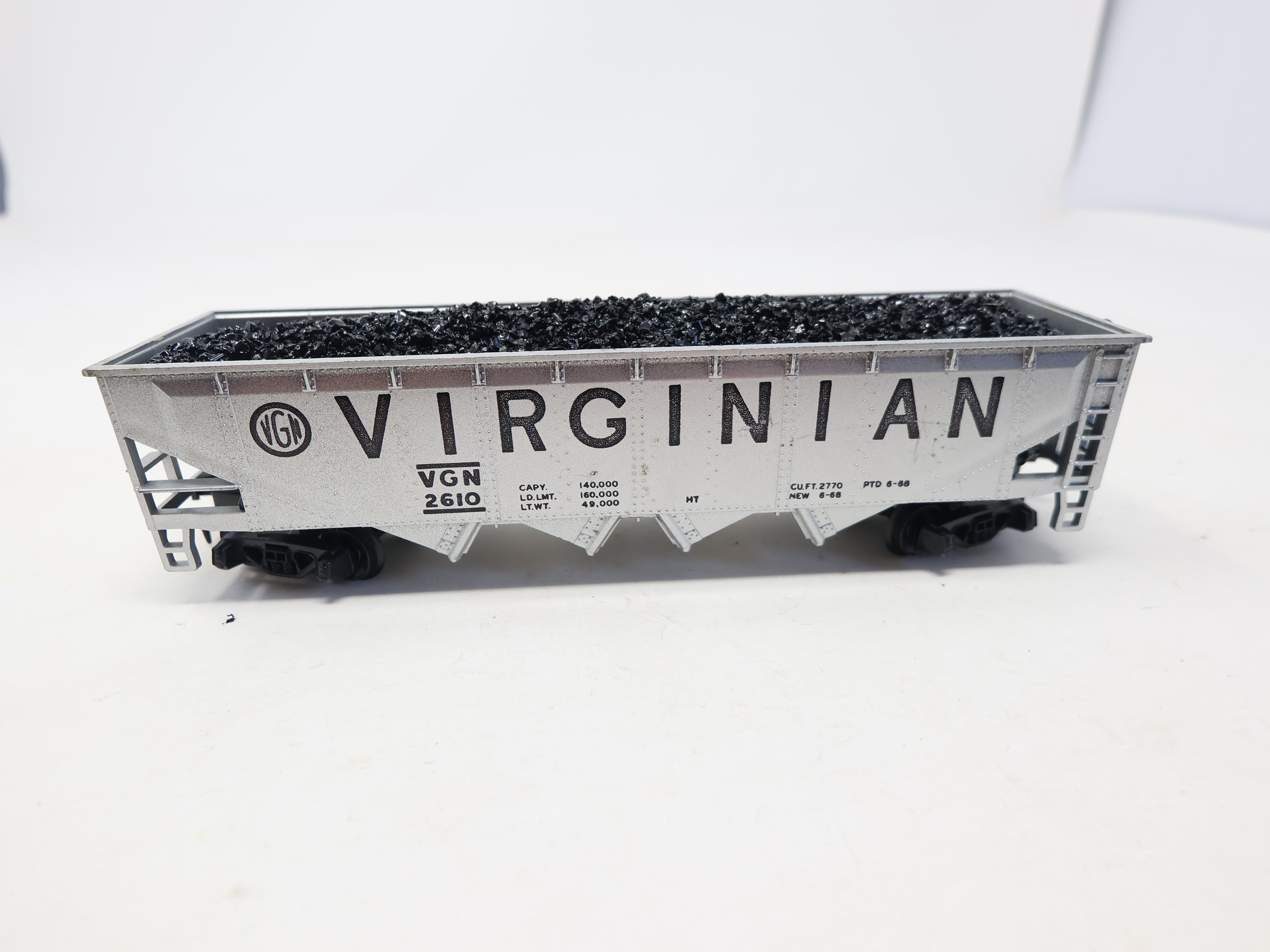 USED Tyco HO Scale, Open Hopper w/ Coal, Virginian VGN #2610