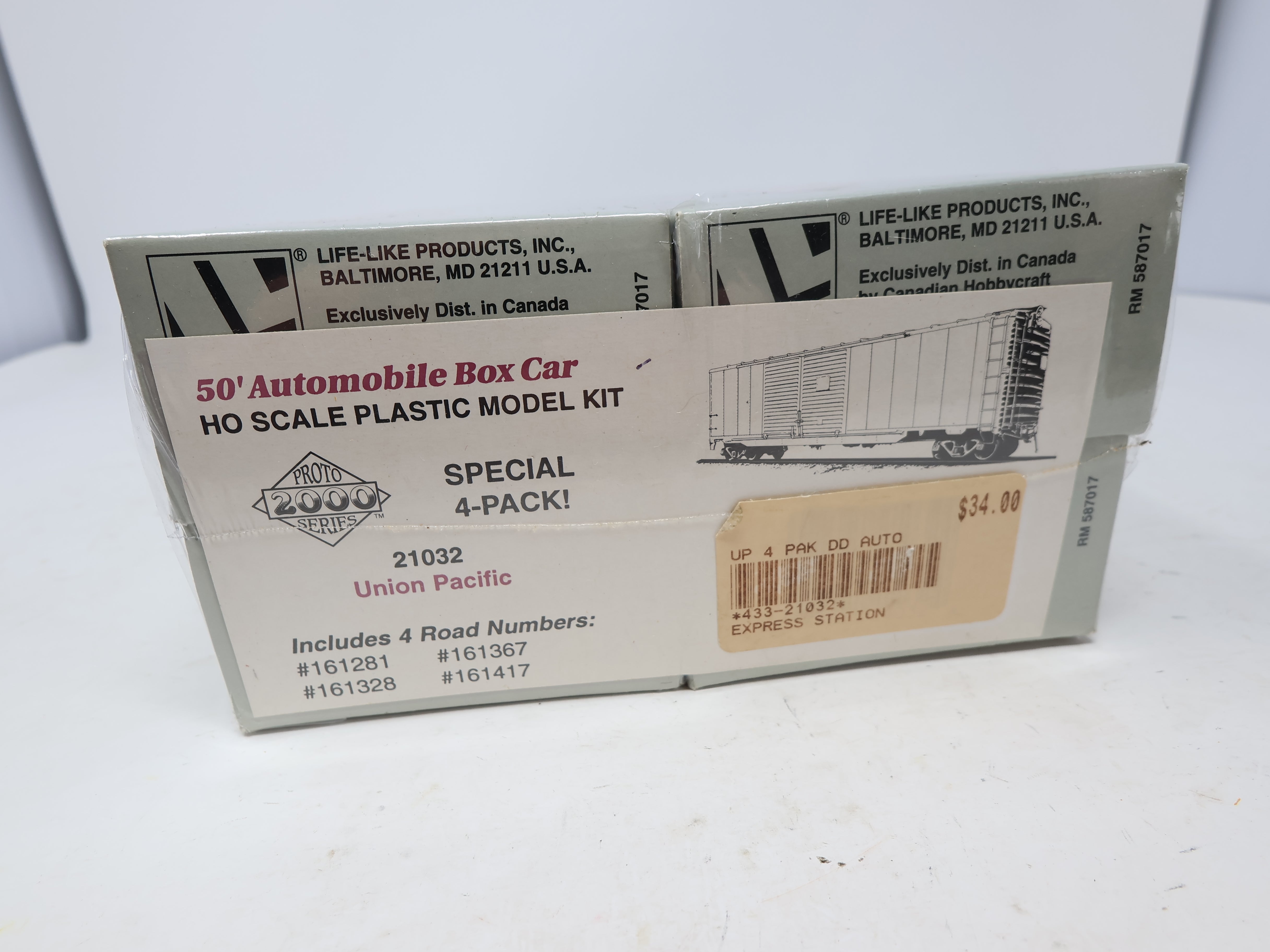 Life-Like HO Scale 21032 , 50' Automobile Box Car 4 Car Pack (Sealed), Union Pacific , Proto2000 (KIT)