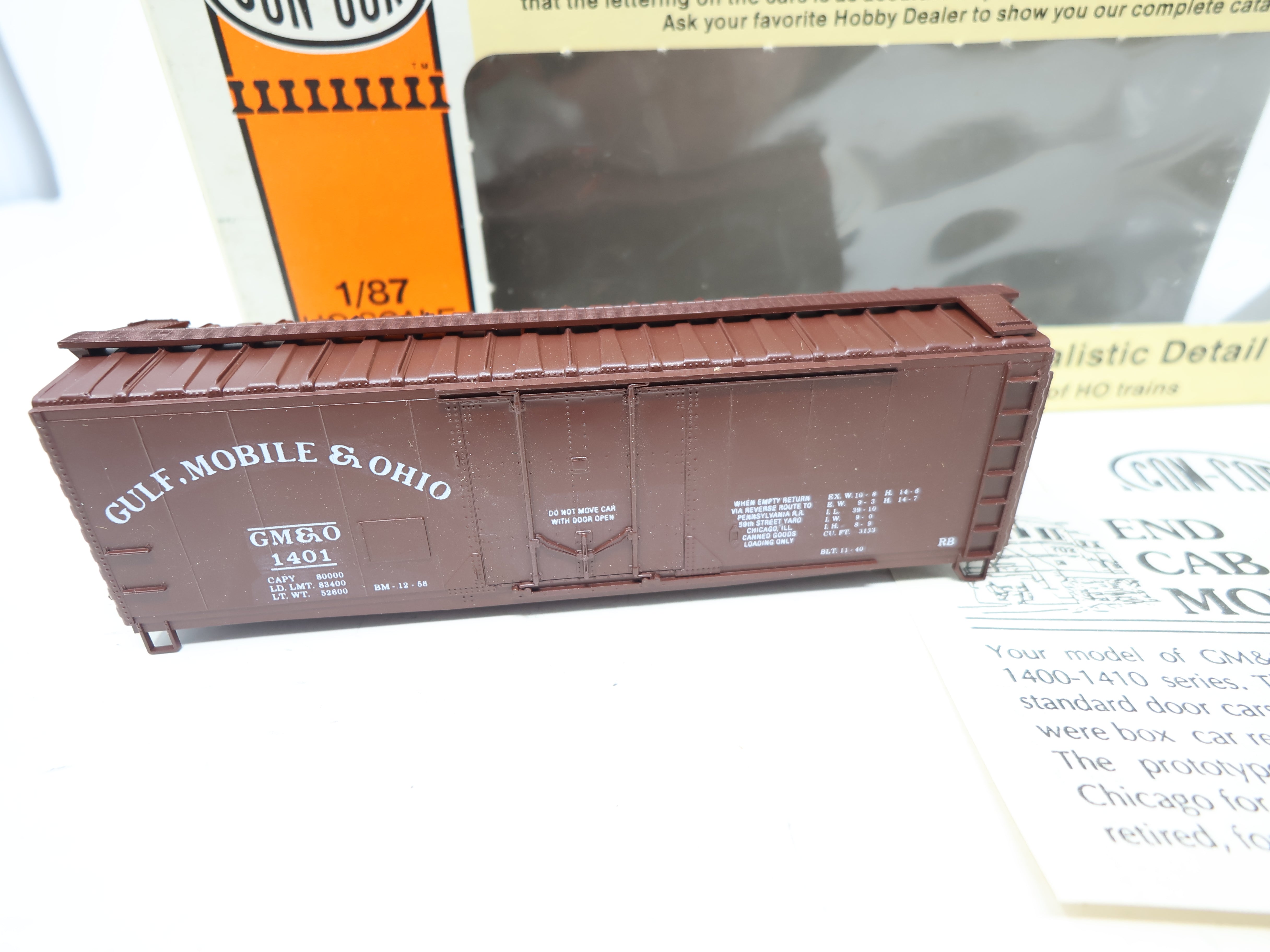 USED Con-Cor HO Scale, 40' Insulated Box Car End Cab Models, Gulf, Mobile and Ohio GM&O #1401 (KIT)