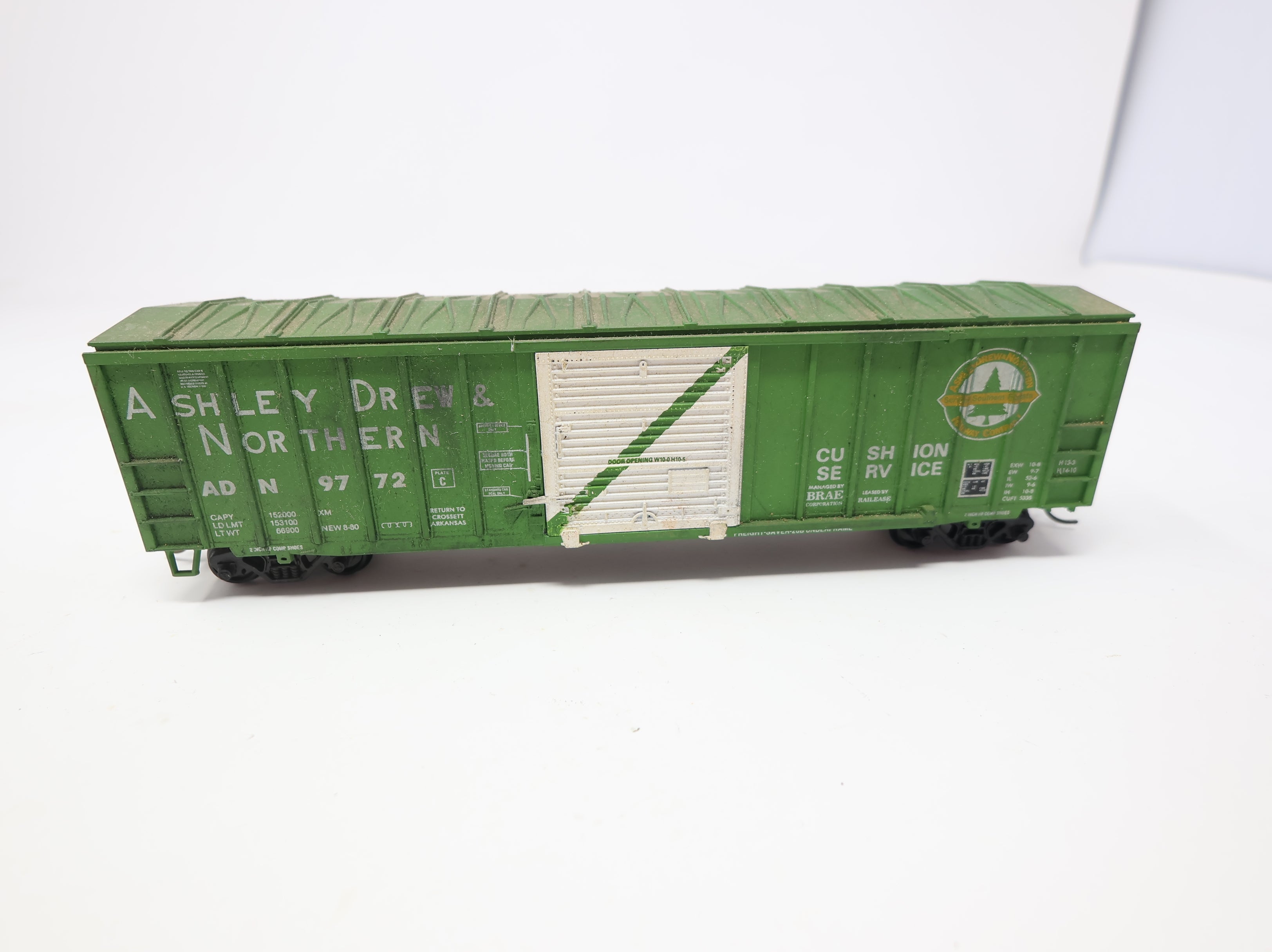 USED Athearn HO Scale 50' Box Car Ashley, Drew and Northern Railway ADN #9772 Weathered