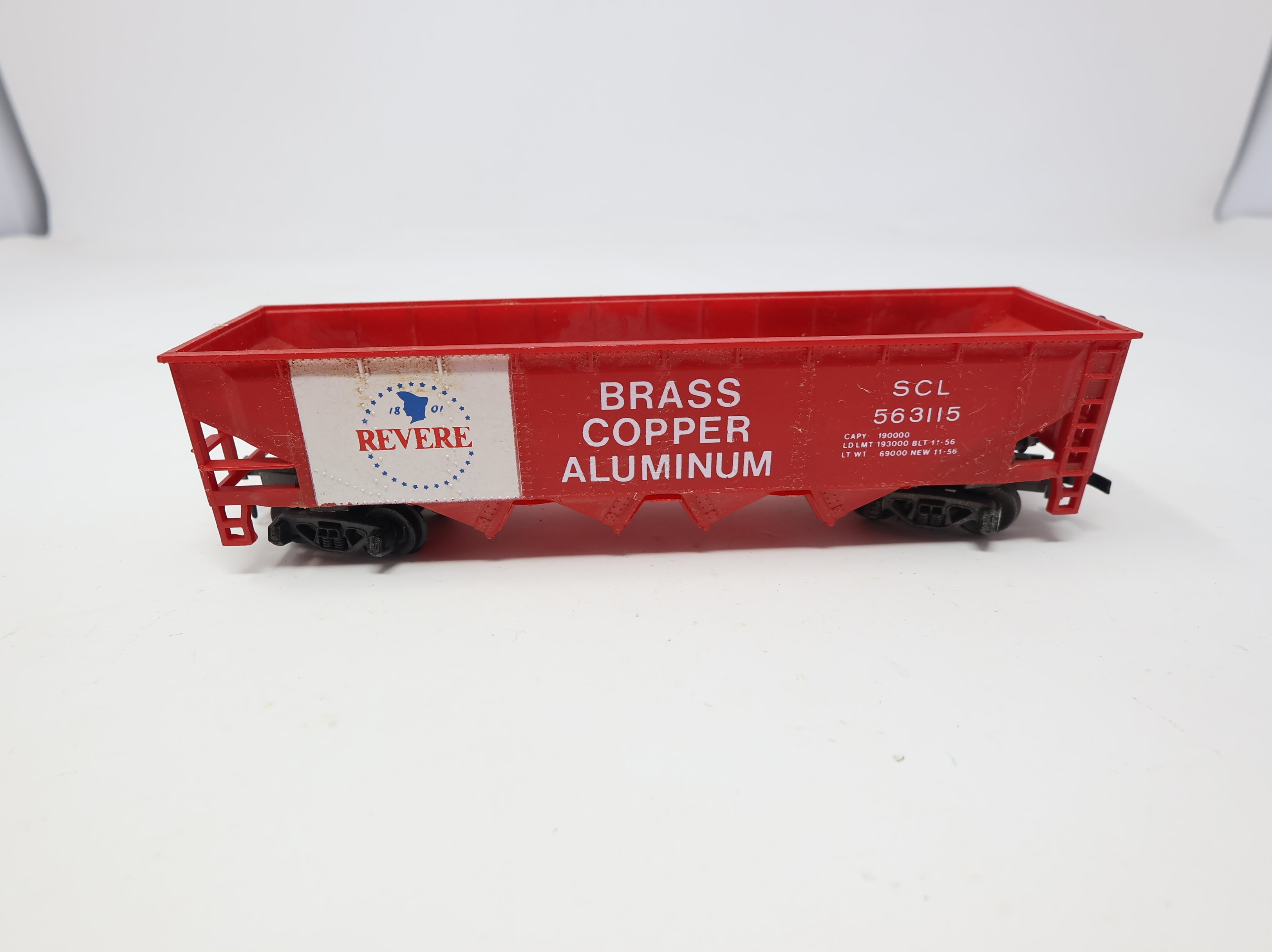 USED Tyco HO Scale 4 Bay Open Hopper Brass Copper Aluminum SCL #563115 1801 Revere