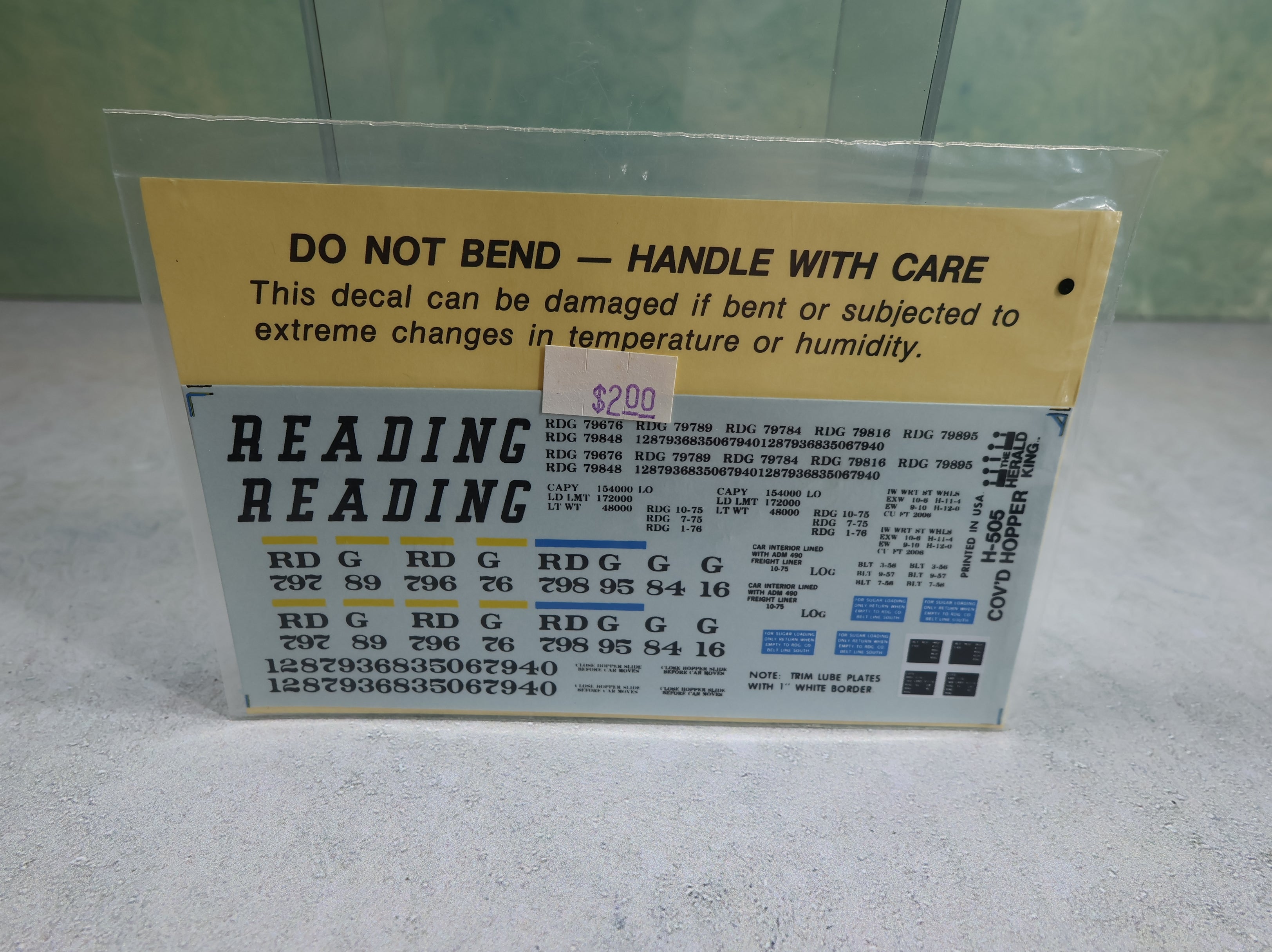 The Herald King H505 HO Scale Reading LT Gray 2 Bay PS Covered Hopper Sugar Loading Decals