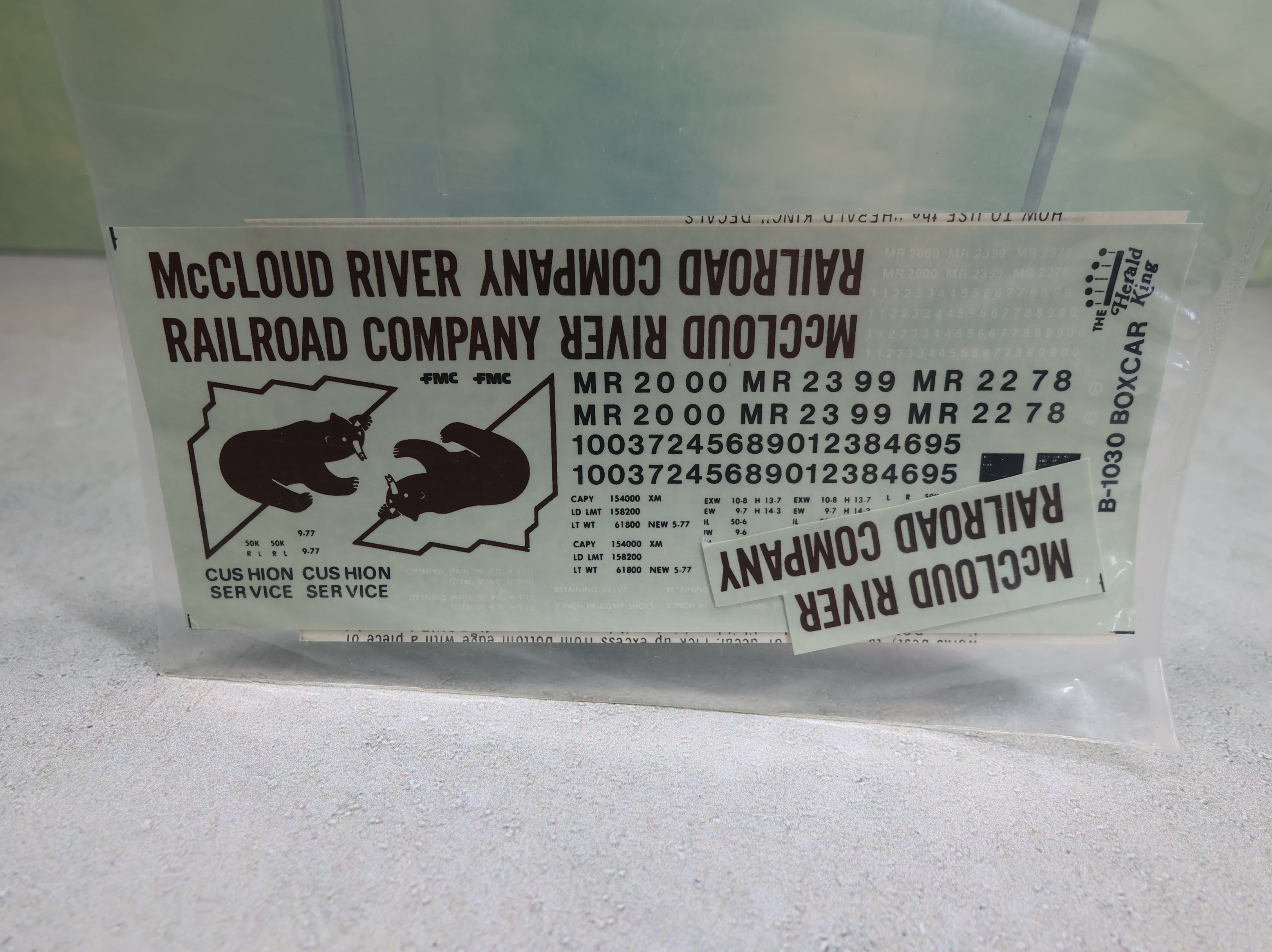 The Herald King B1030 HO Scale McCloud River Railroad White & Brown 50' Box Car Decals