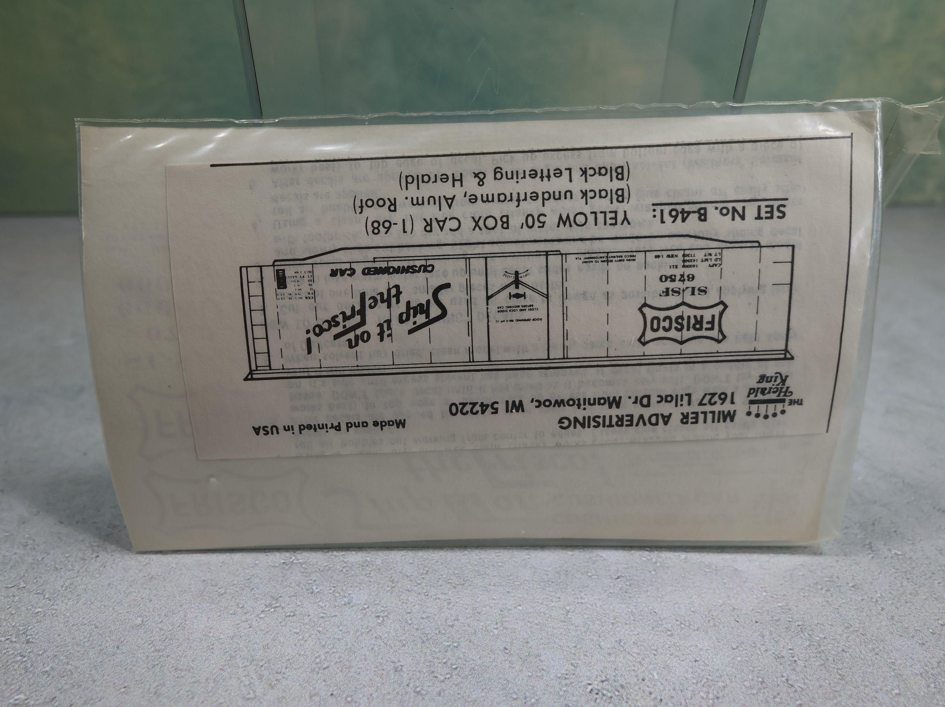 The Herald King B461 HO Scale Frisco Yellow 50' Box Car Decals