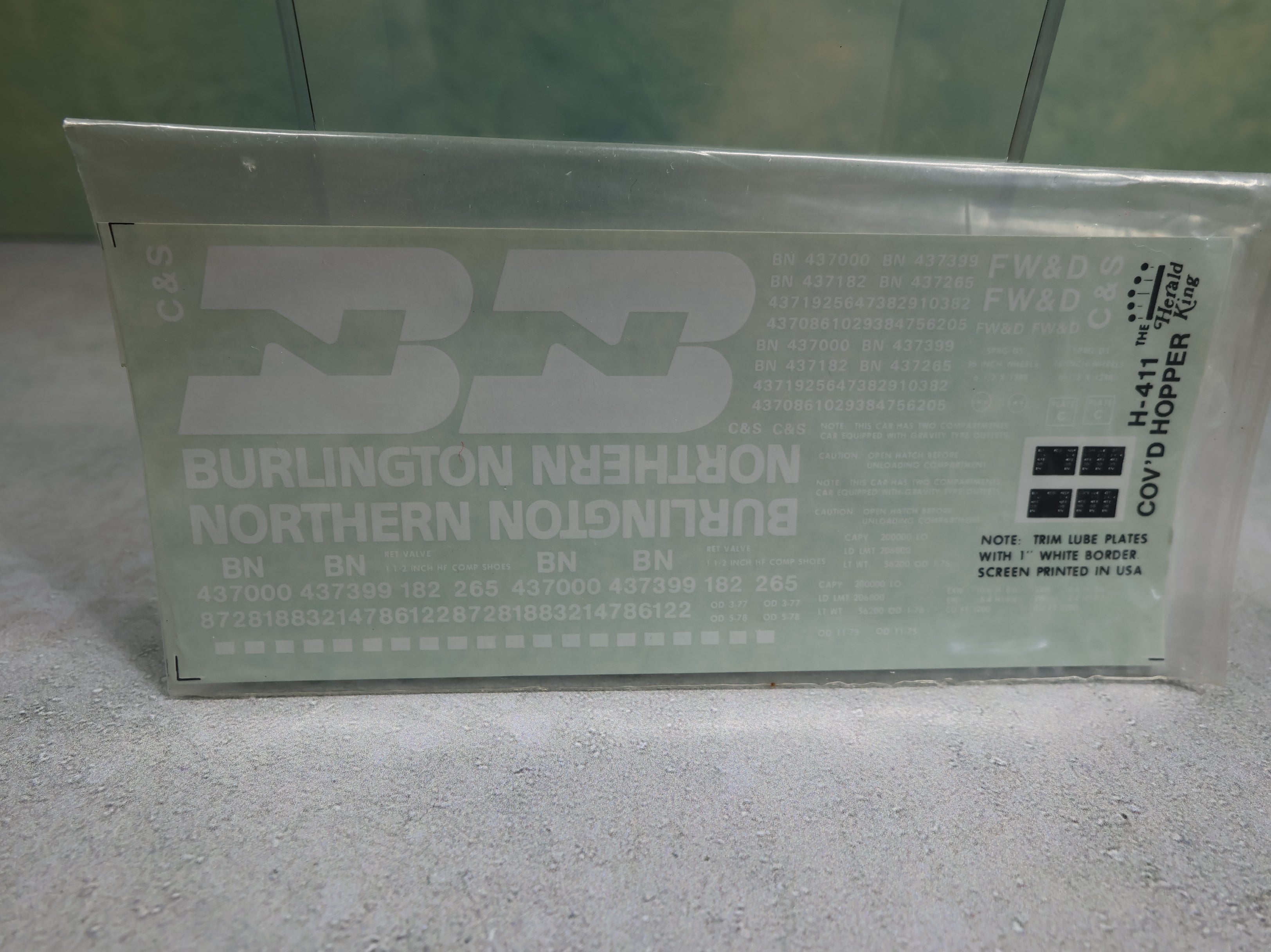 The Herald King H411 HO Scale Burlington Northern Green ACF Covered Hopper Decals