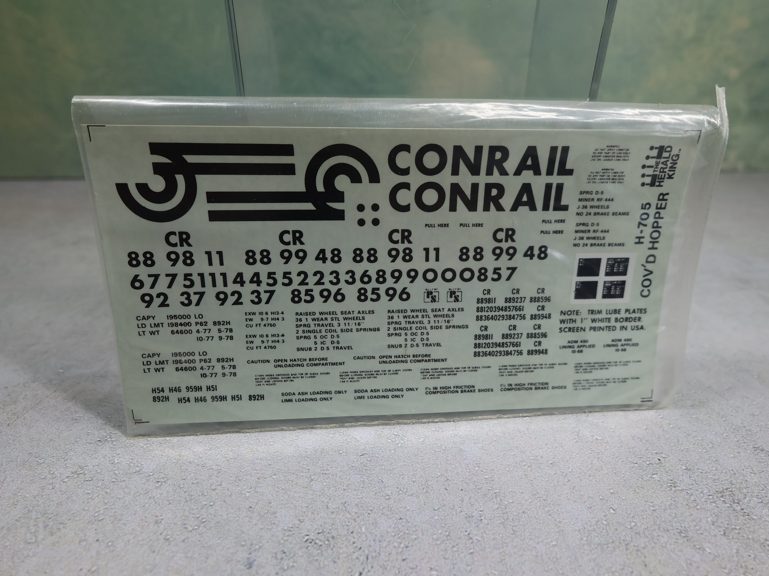 The Herald King H705 HO Scale Conrail Grey PS Covered Hopper Decals