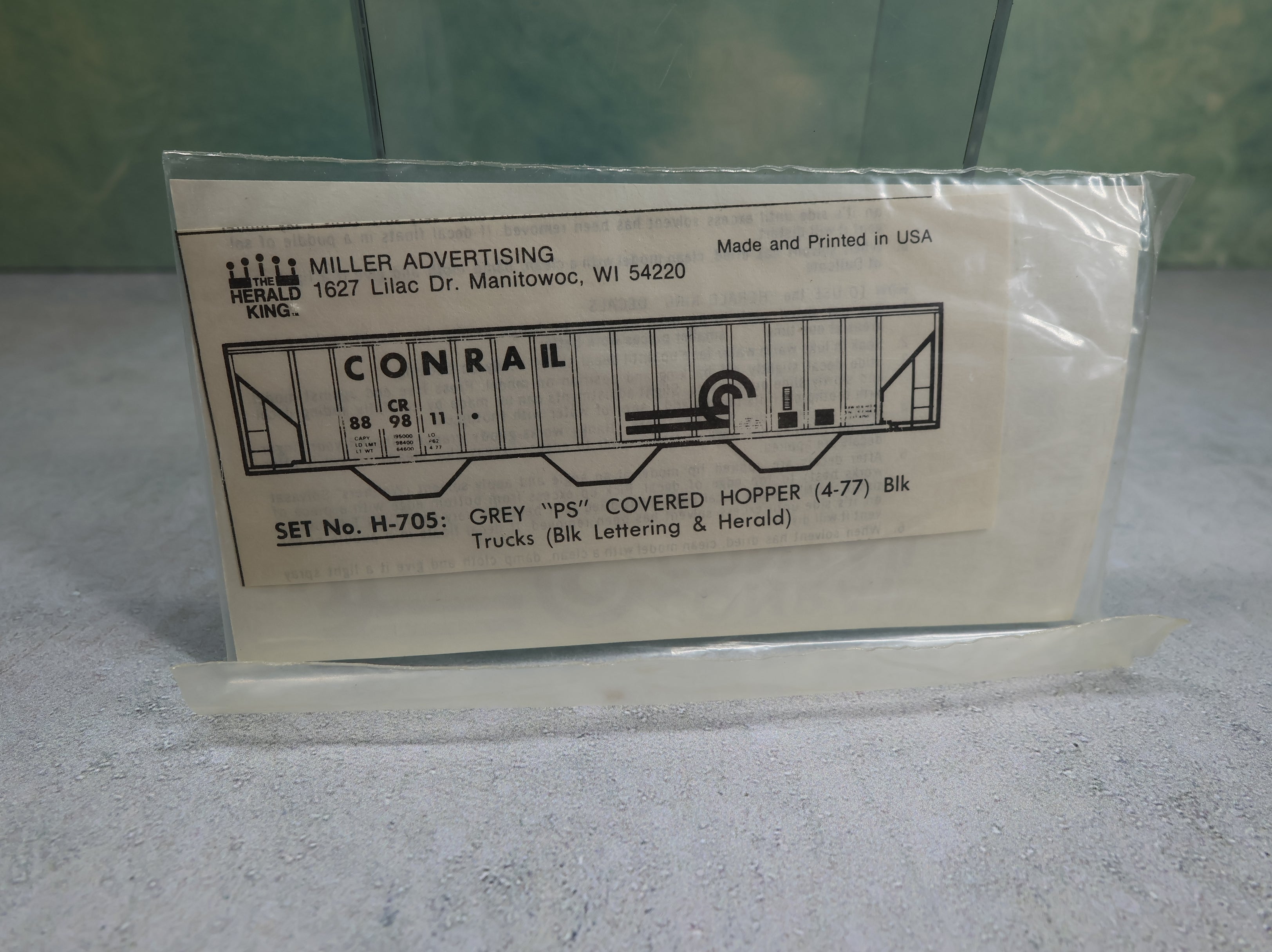 The Herald King H705 HO Scale Conrail Grey PS Covered Hopper Decals