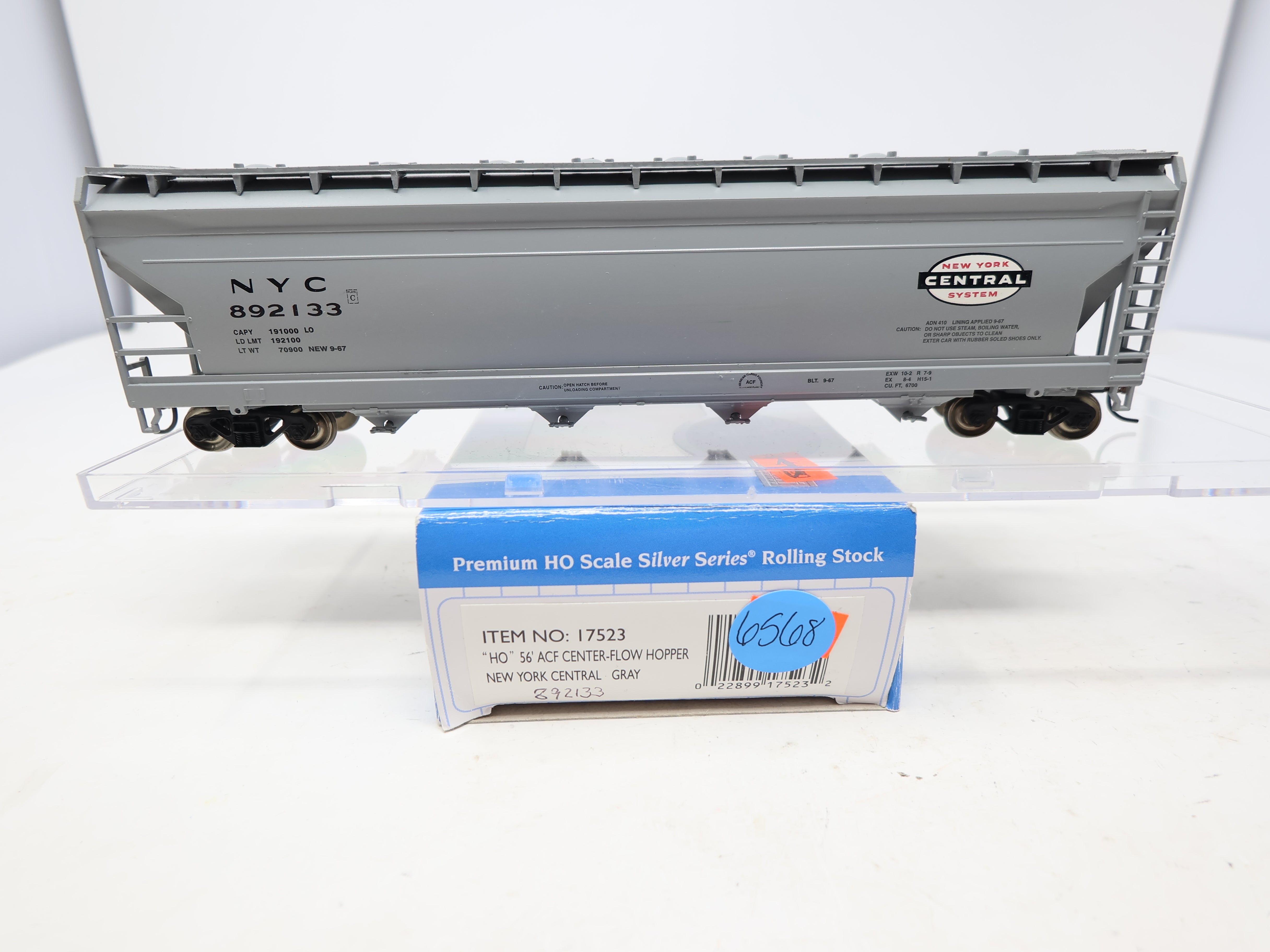 USED Bachmann 17523 HO Scale, 56' ACF Center Flow Hopper, New York Central NYC #892133