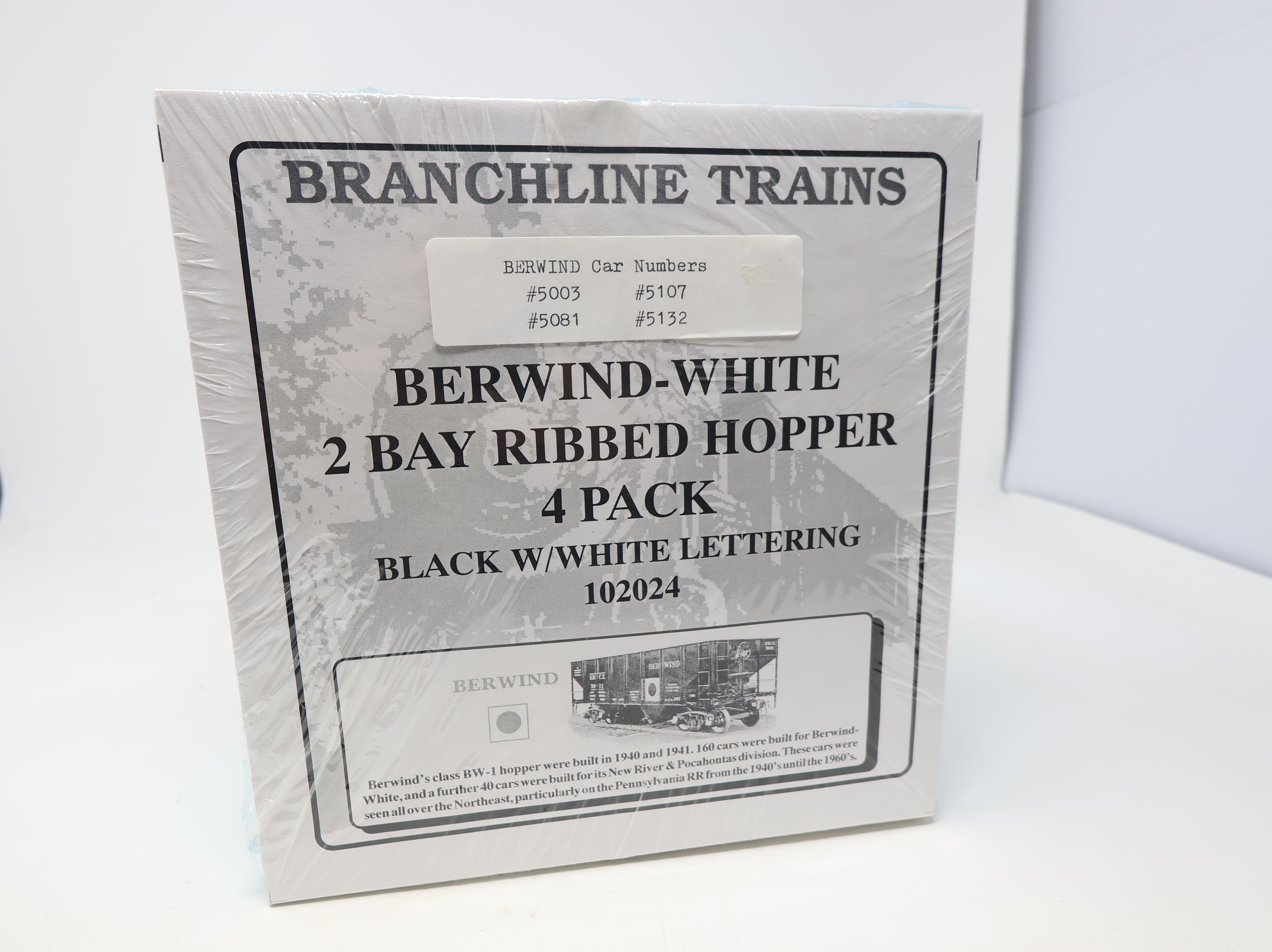 USED Athearn / Branchline 102024 HO Scale 2 Bay Ribbed Hopper Black w/ White Lettering SEALED Berwind #5003, 5081, 5107, 5132 KIT (4 pcs)