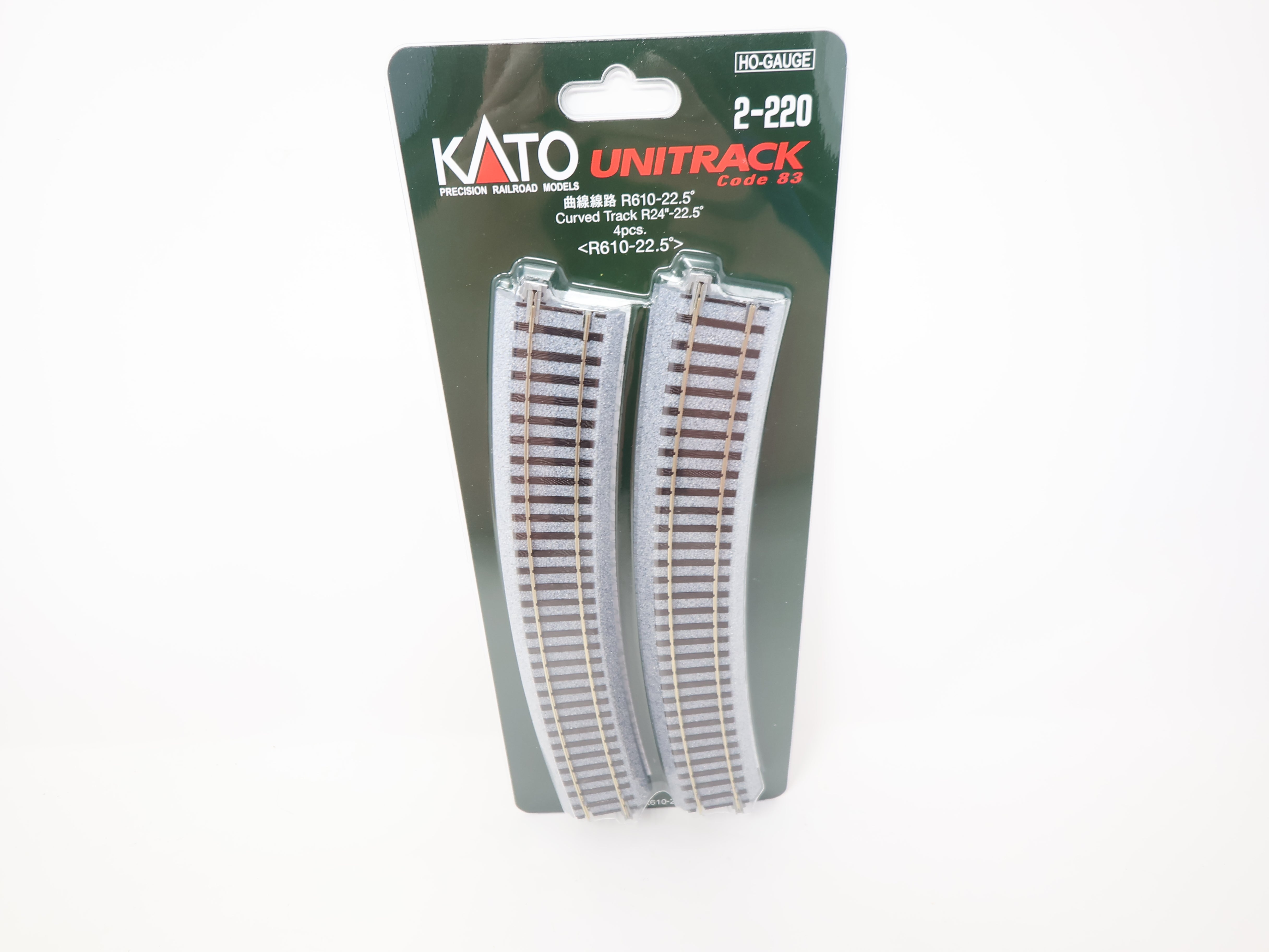 KATO 2-220 HO Scale, Unitrack 24" R Curve 22.5° Track (4), Code 83