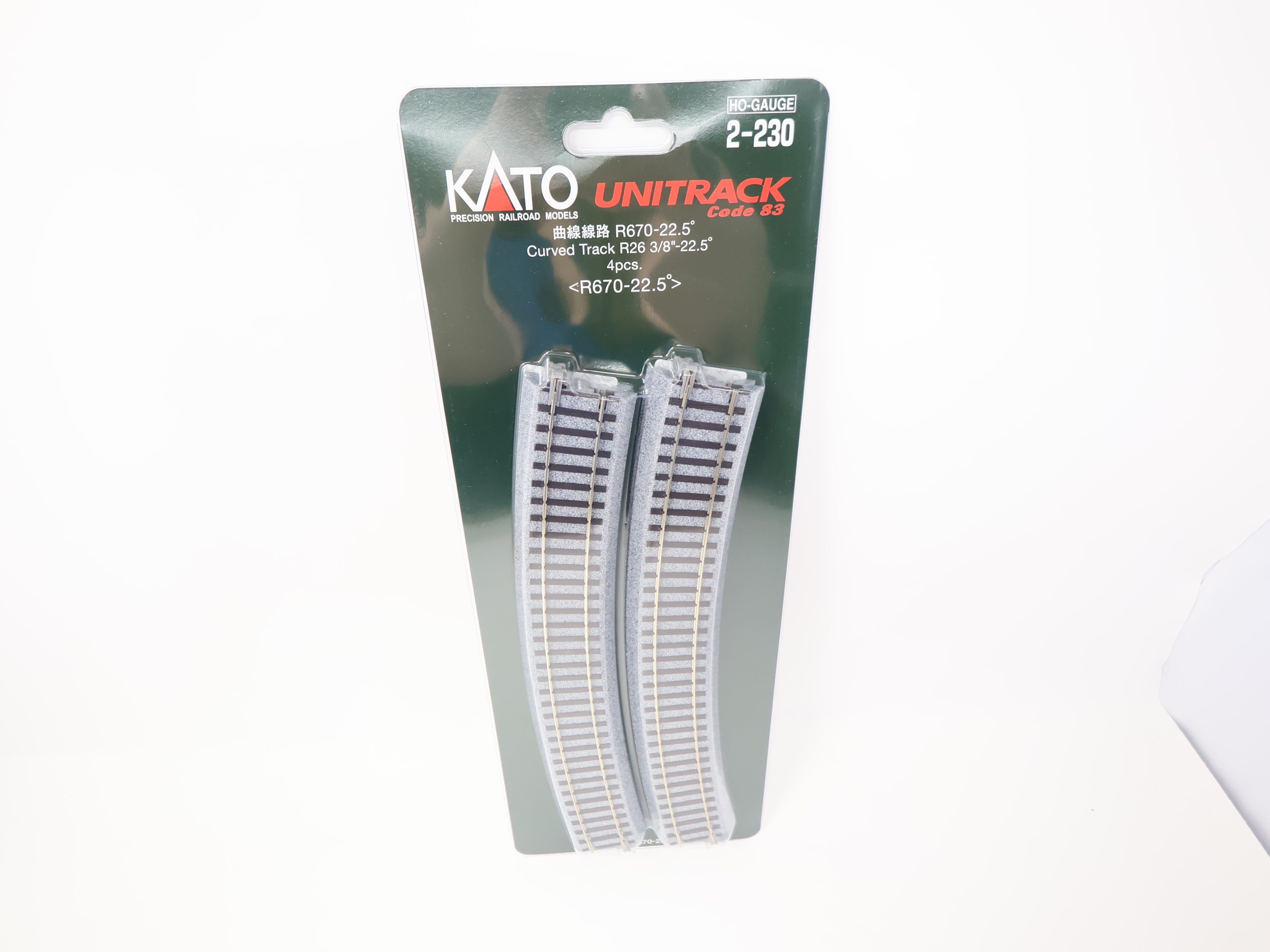 KATO 2-230 HO Scale, Unitrack 26 3/8" R Curve 22.5° Track (4), Code 83