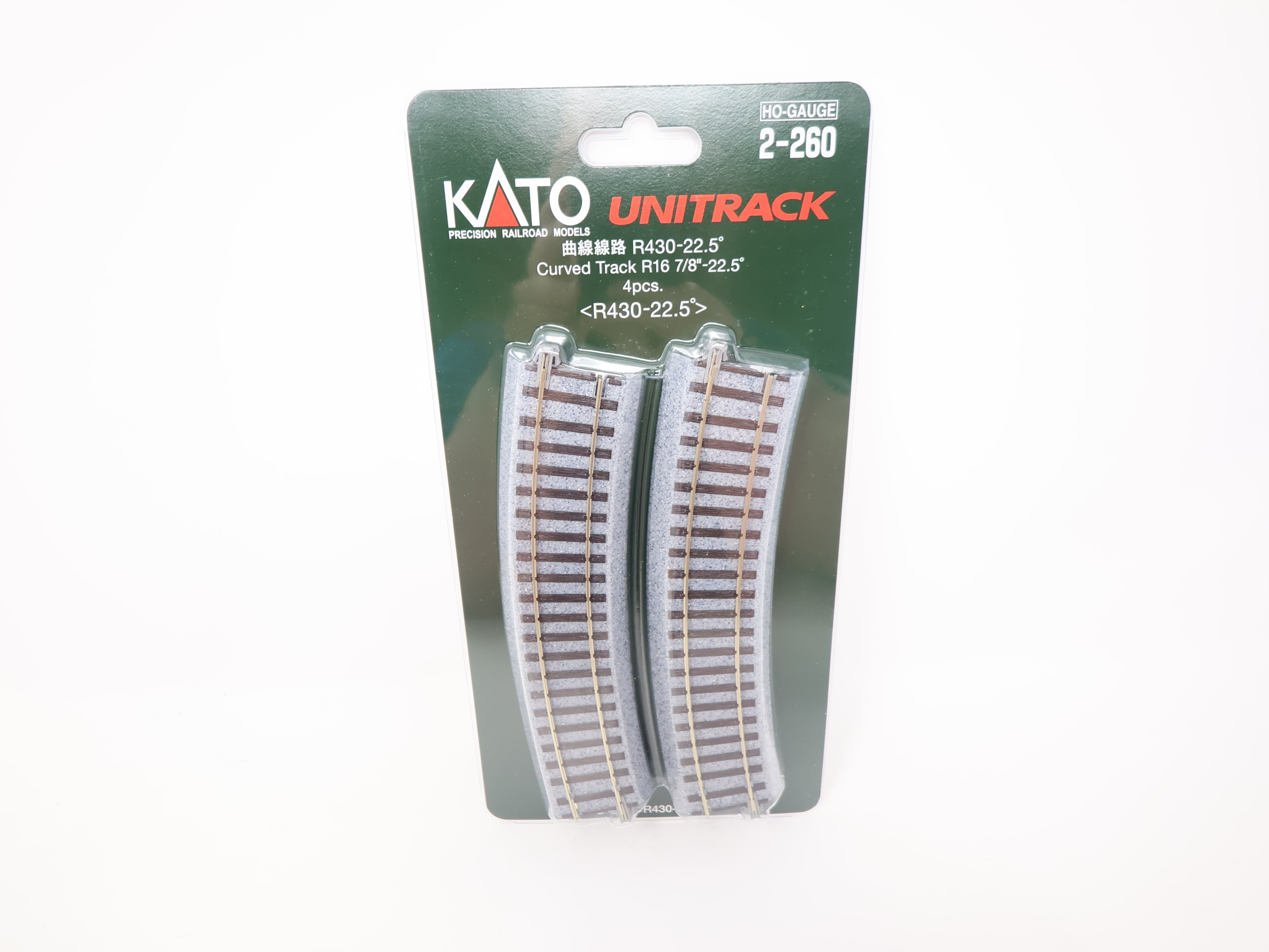 KATO 2-260 HO Scale, Unitrack 16 7/8" R Curve 22.5° Track (4), Code 83