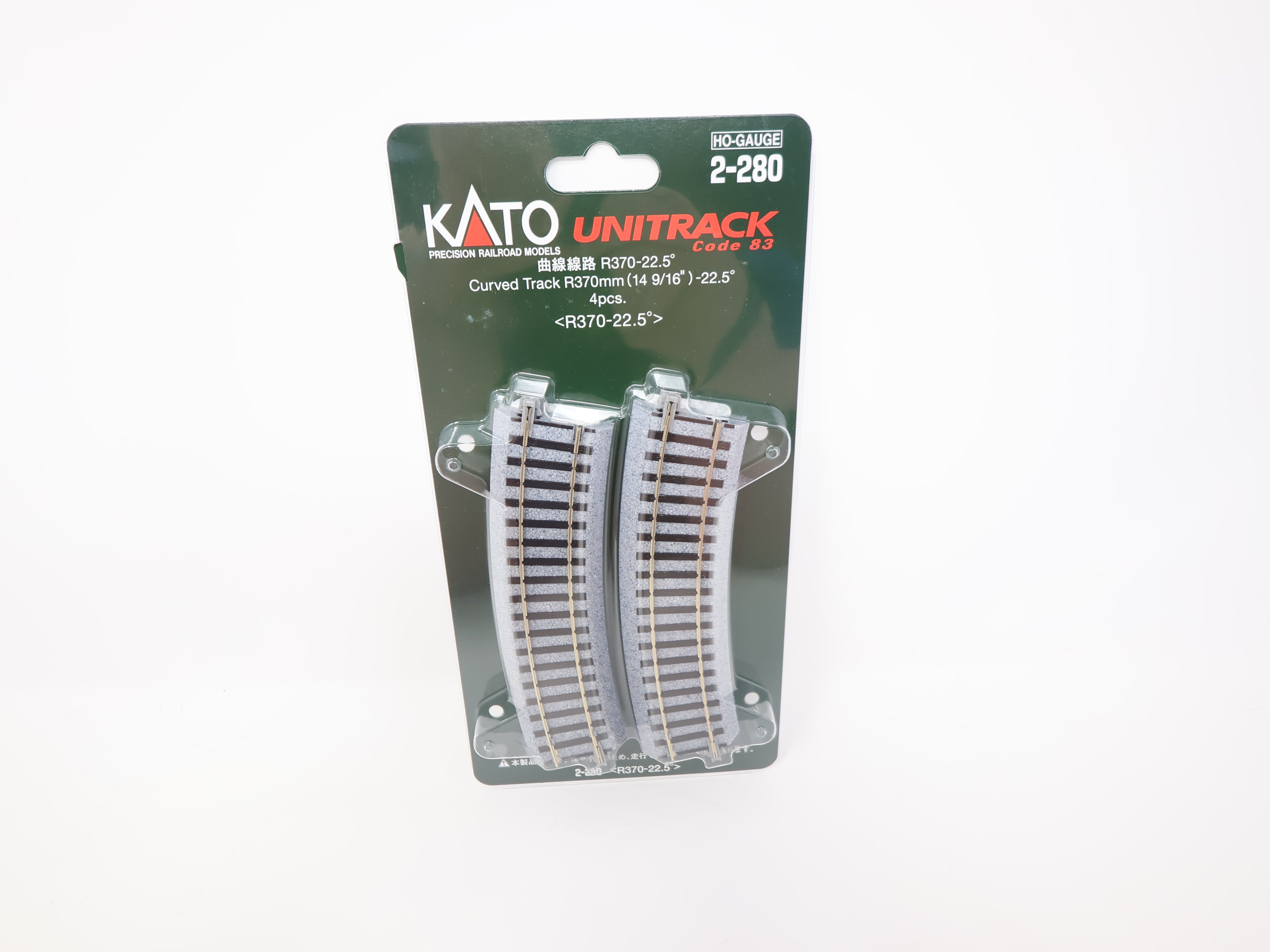 KATO 2-280 HO Scale, Unitrack 14 9/16" R Curve 22.5° Track (4), Code 83