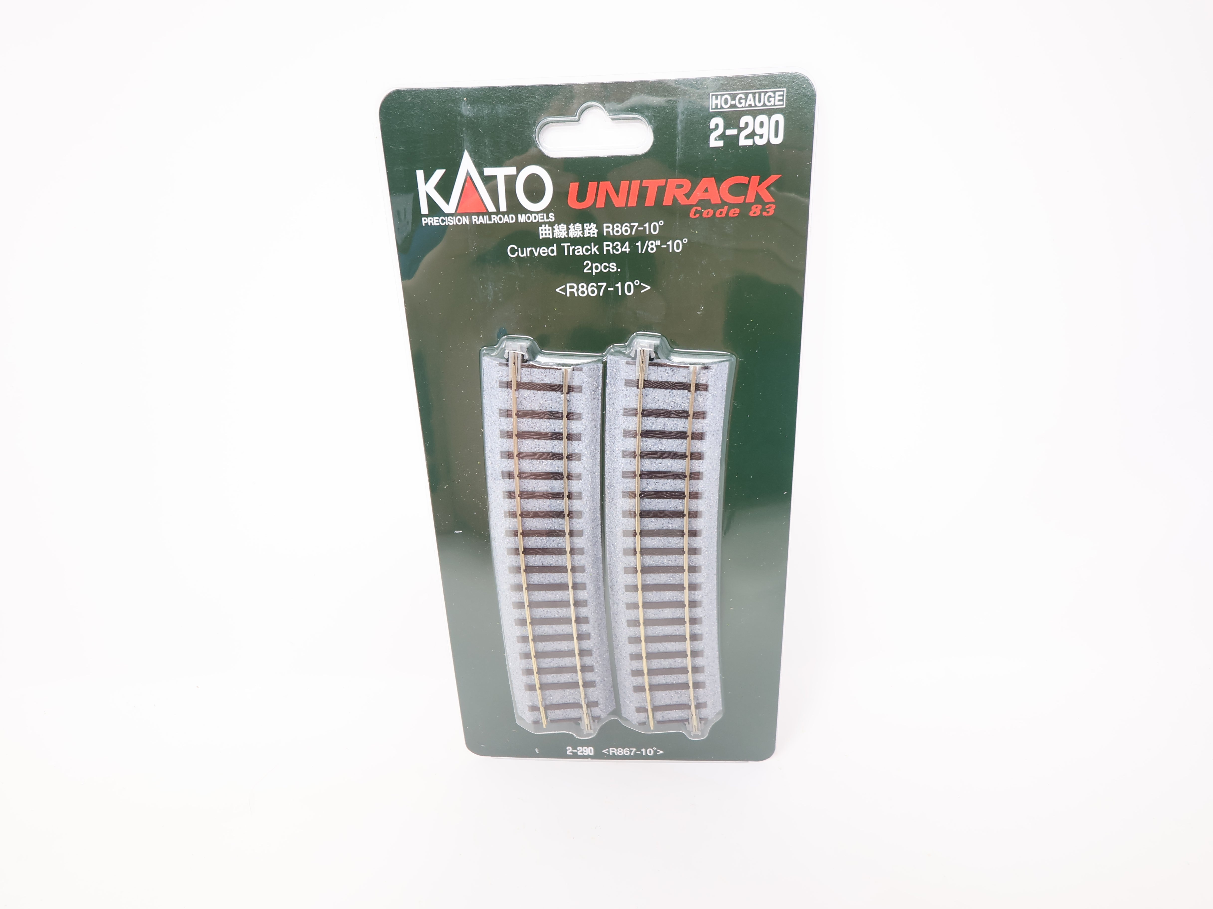 KATO 2-290 HO Scale, Unitrack 10° R Curve Track R34 1/8" (2), Code 83