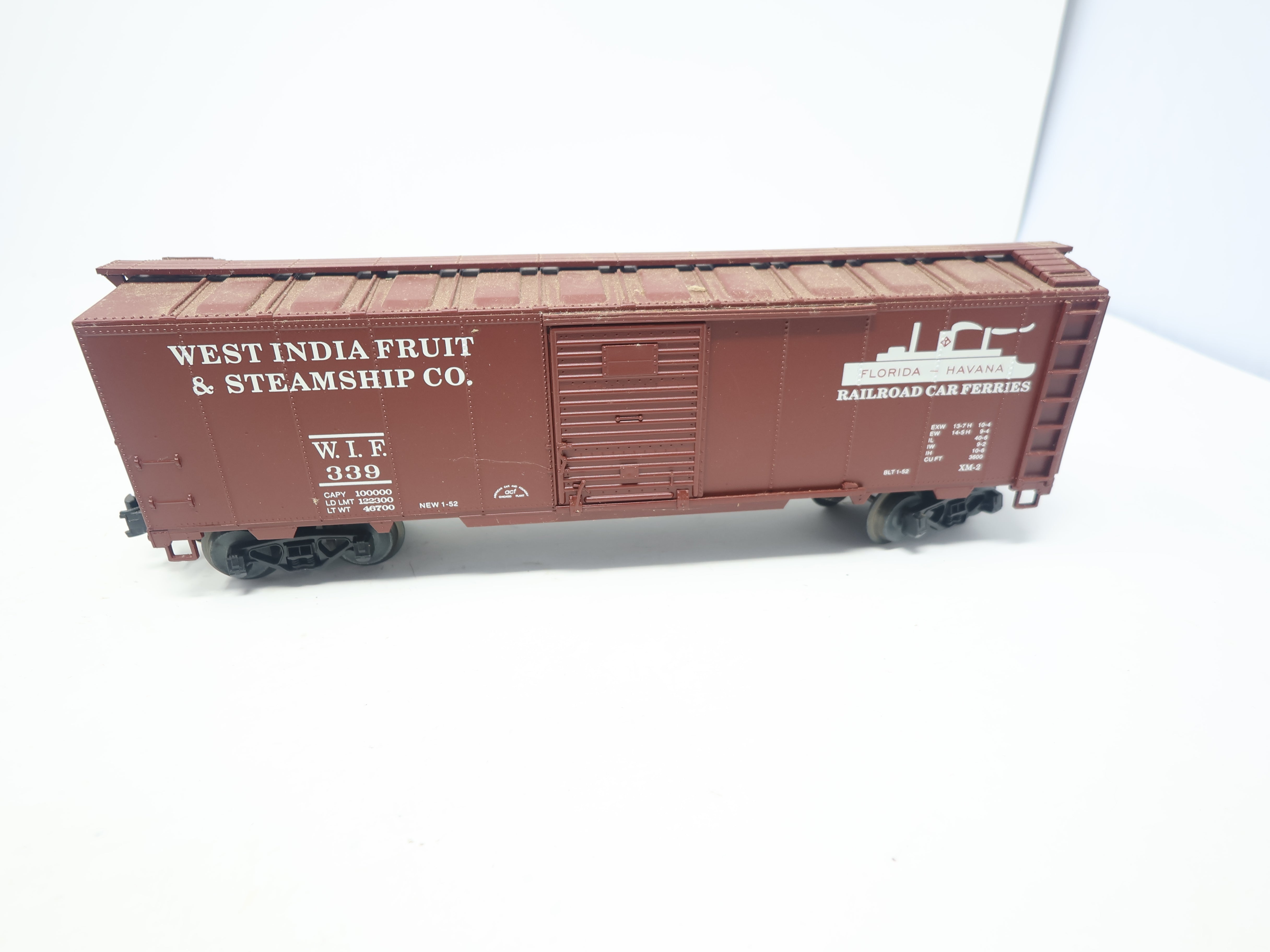 USED Weaver U3525L O, Steel Side Box Car, West India Fruit and Steamship WIF #339, 3 Rail