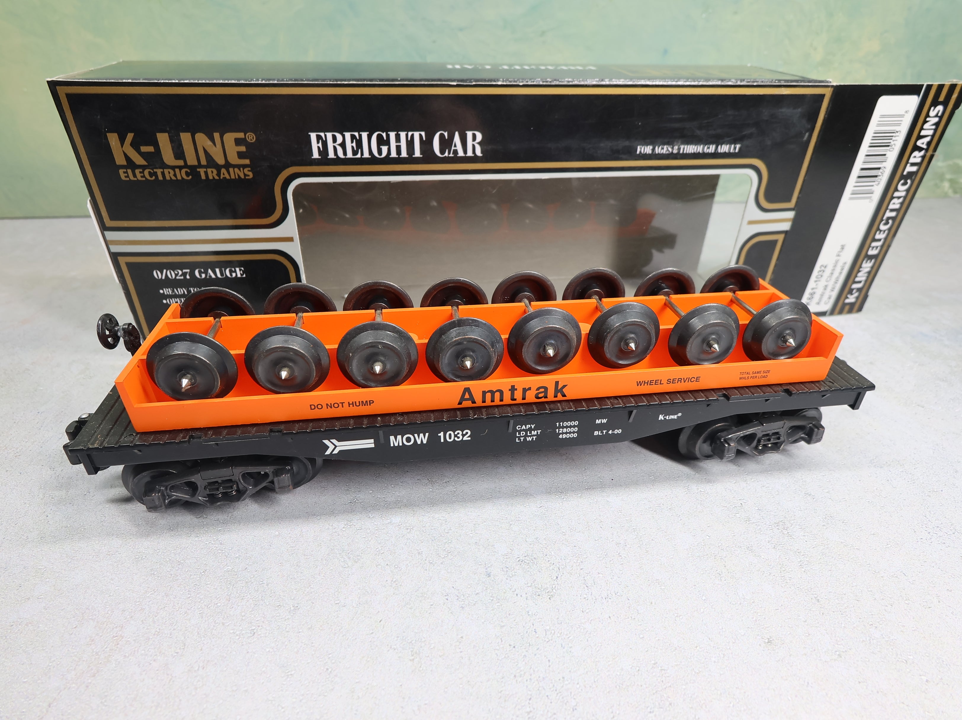 USED K-Line K661-1032 O Classic Flat Car Amtrak MOW #1032 w/ Wheel Load