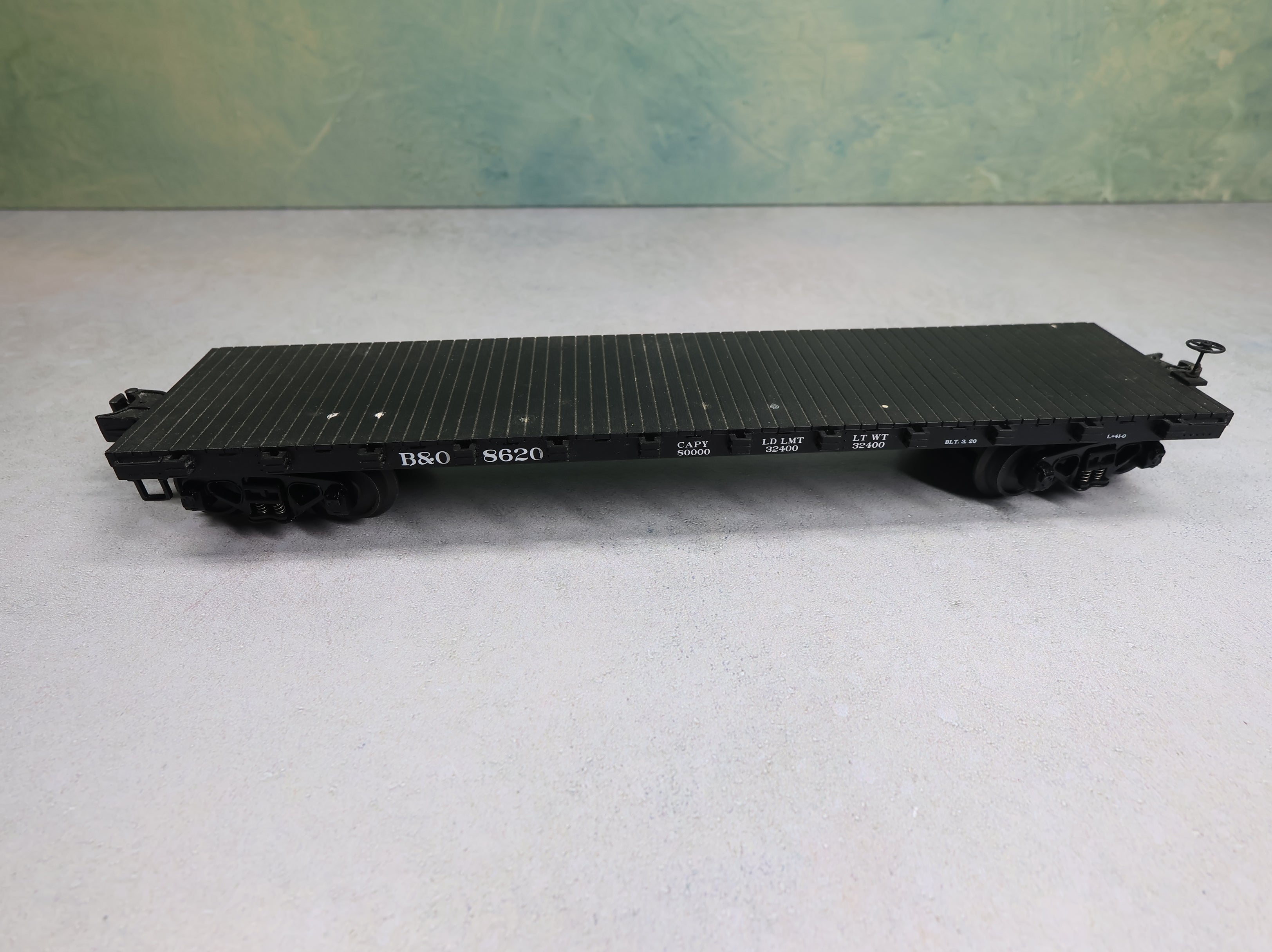 USED MTH Premier 20-98453 O 50 Ton 41' Wood Flat Car Baltimore and Ohio B&O #8620