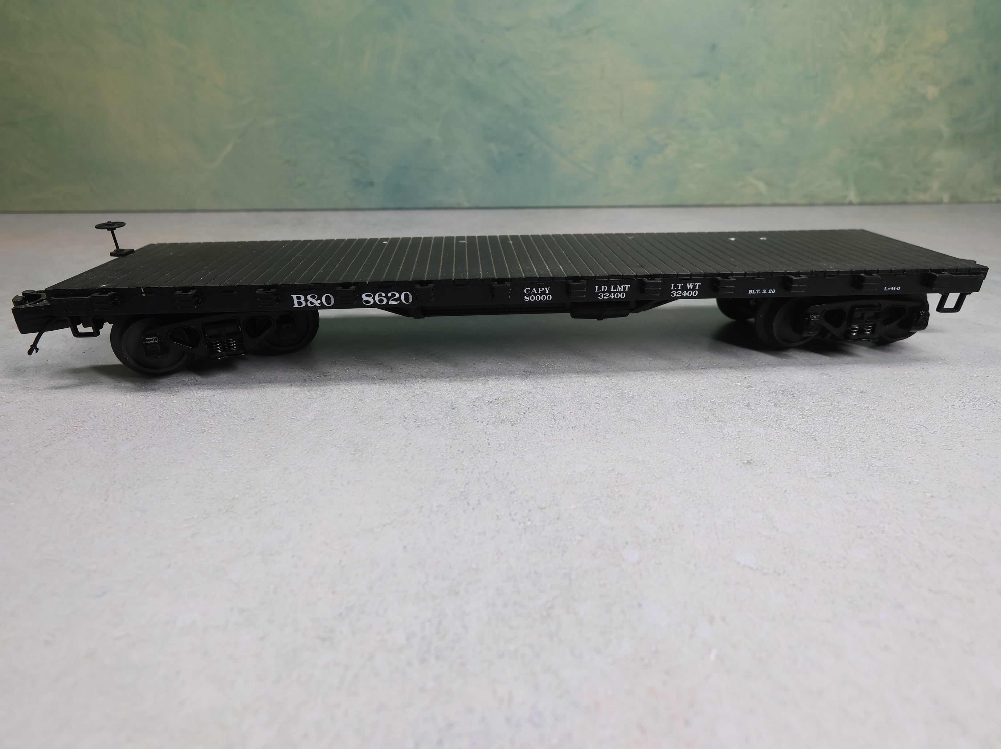 USED MTH Premier 20-98453 O 50 Ton 41' Wood Flat Car Baltimore and Ohio B&O #8620