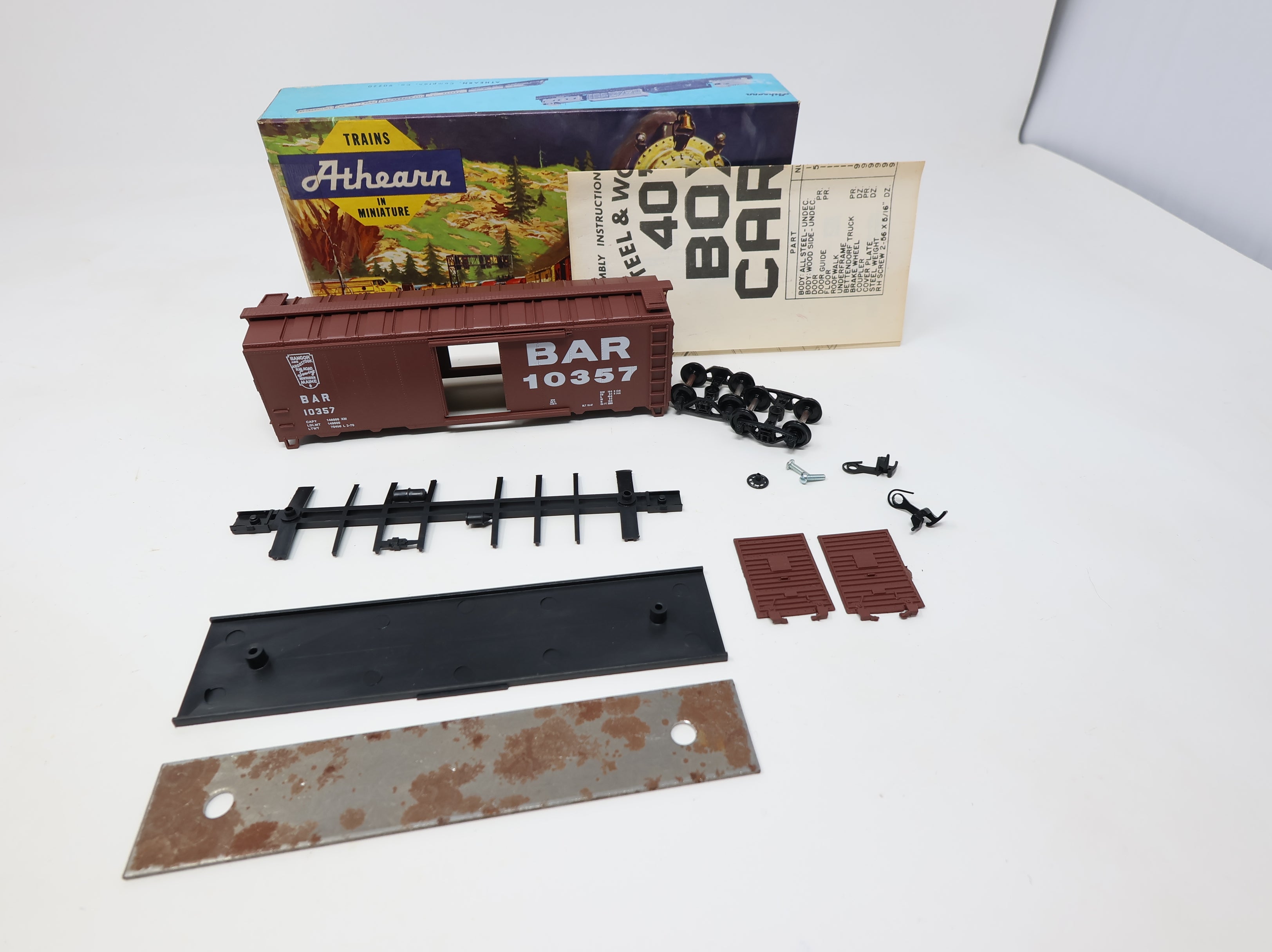 USED Athearn 1037 HO Scale 40' Steel Box Car Bangor & Aroostook BAR #10357 Bev-Bel KIT