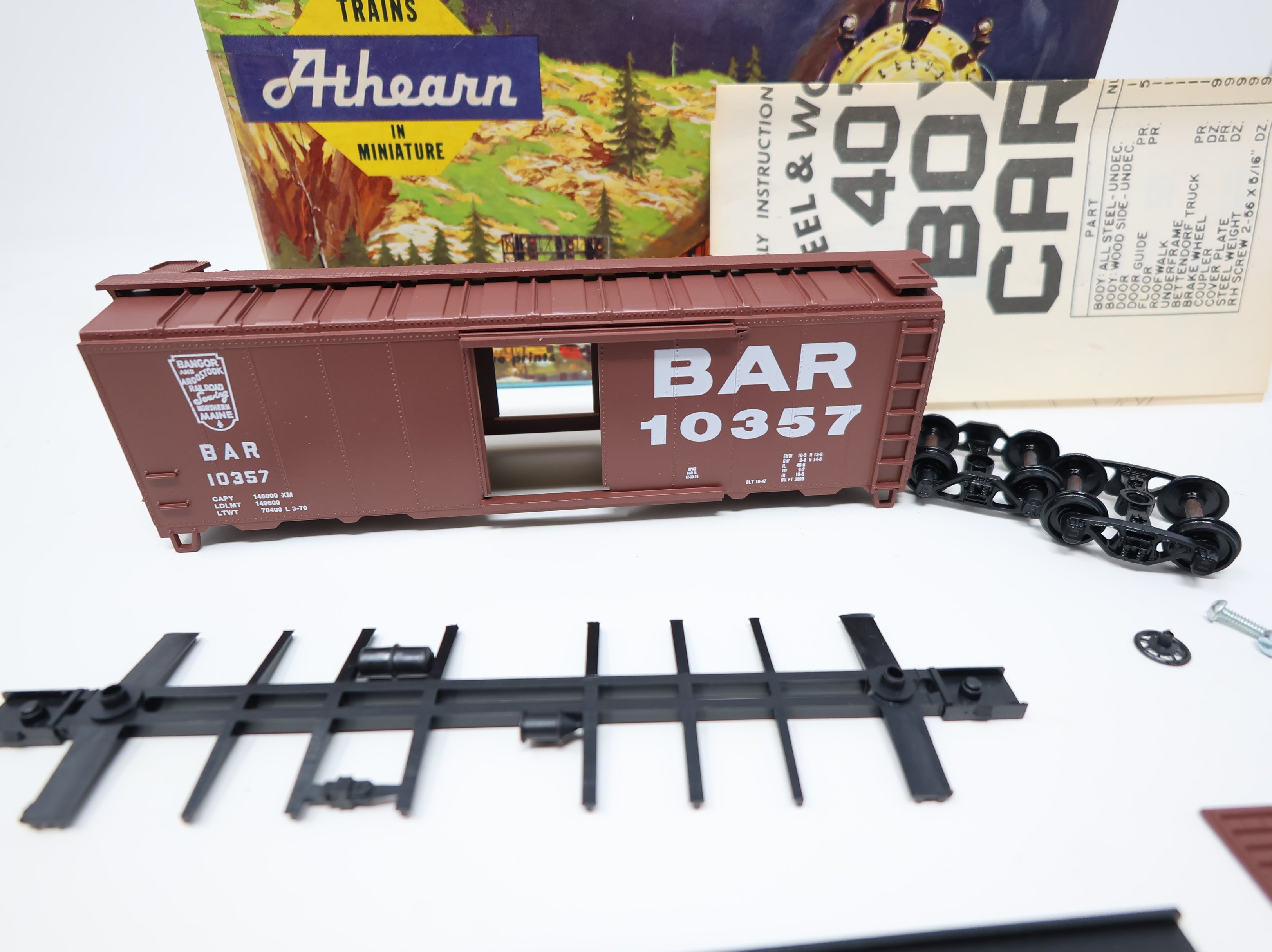 USED Athearn 1037 HO Scale 40' Steel Box Car Bangor & Aroostook BAR #10357 Bev-Bel KIT