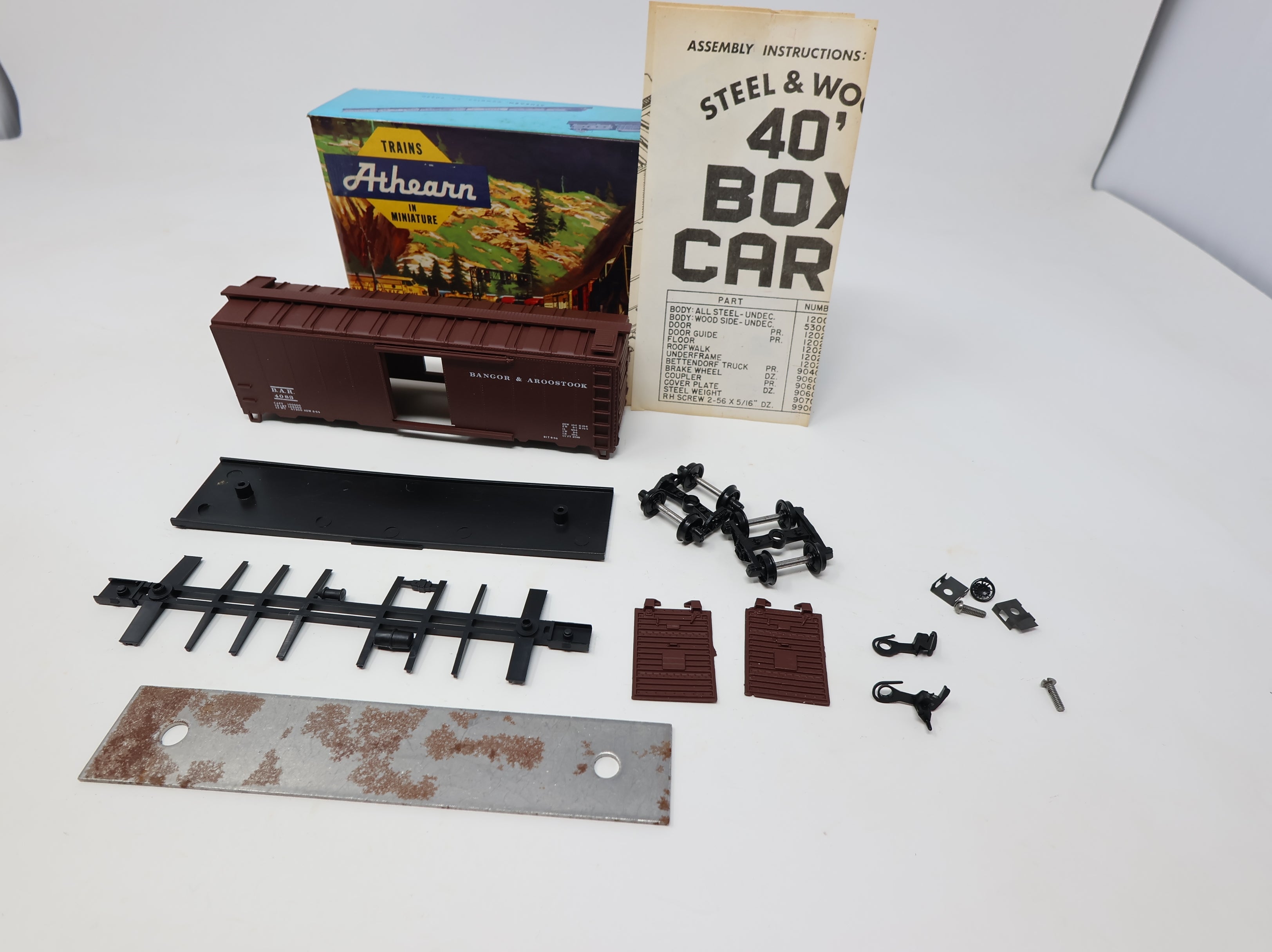 USED Athearn 1050 HO Scale 40' Steel Box Car Bangor & Aroostook BAR #4083 Bev-Bel KIT