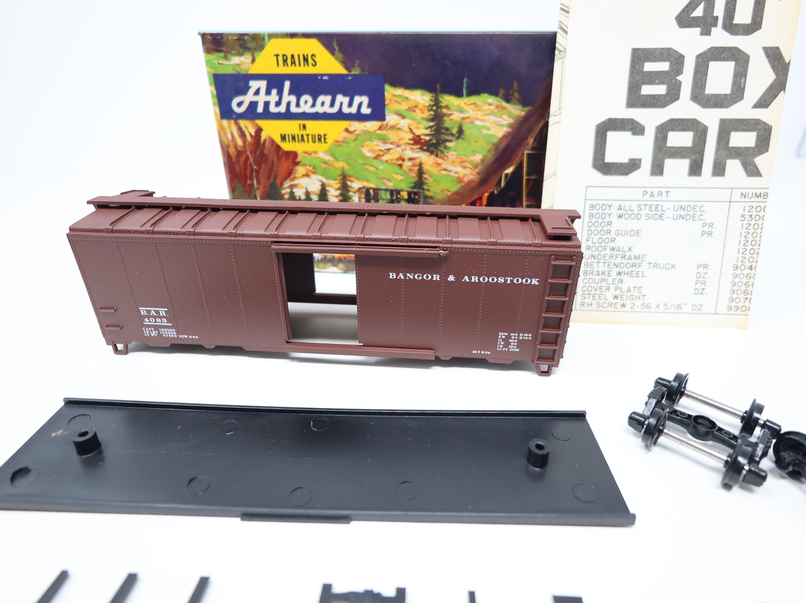 USED Athearn 1050 HO Scale 40' Steel Box Car Bangor & Aroostook BAR #4083 Bev-Bel KIT