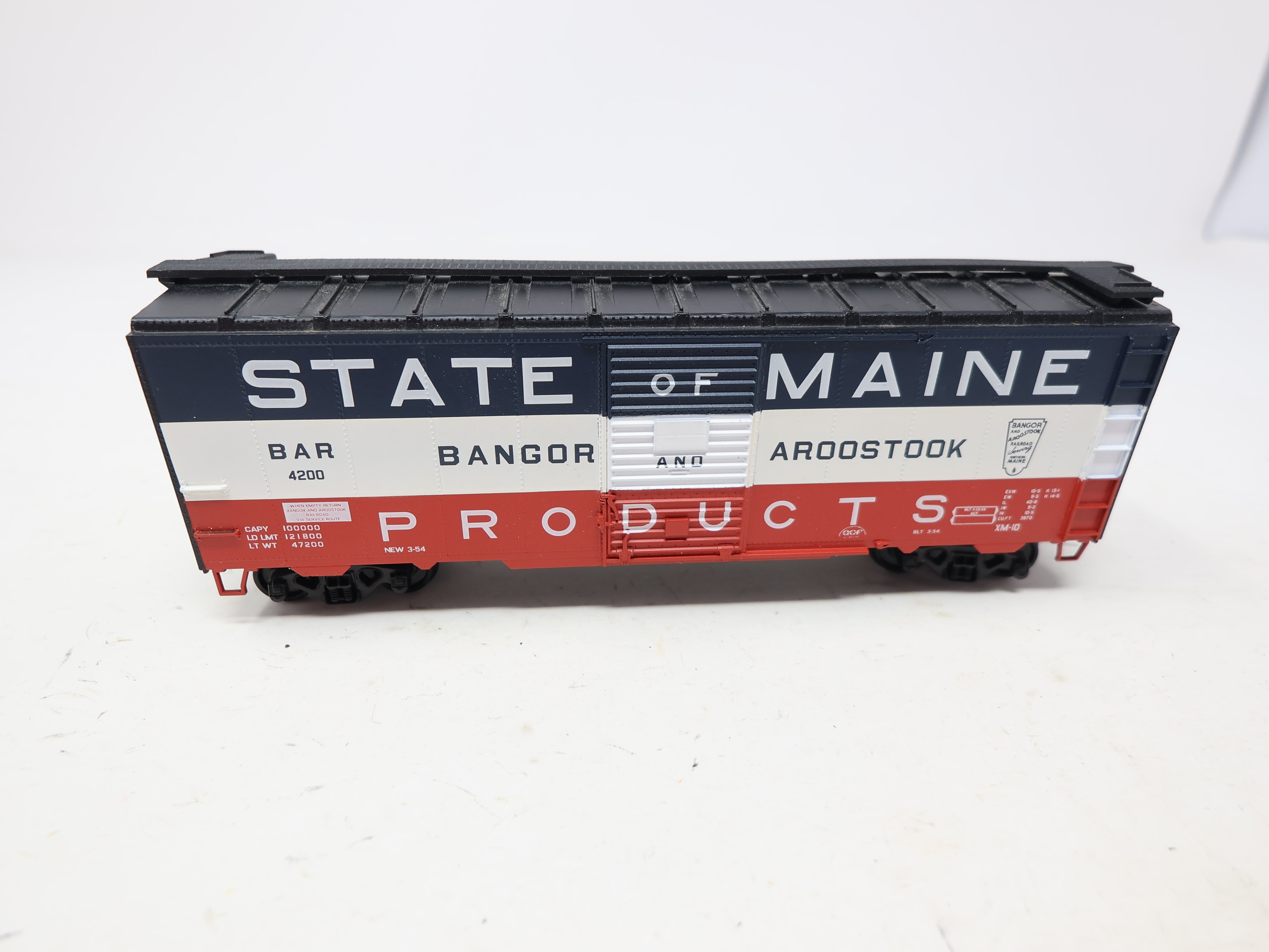 USED Athearn HO Scale, 40' Box Car, Bangor and Aroostook BAR #4200, State of Maine