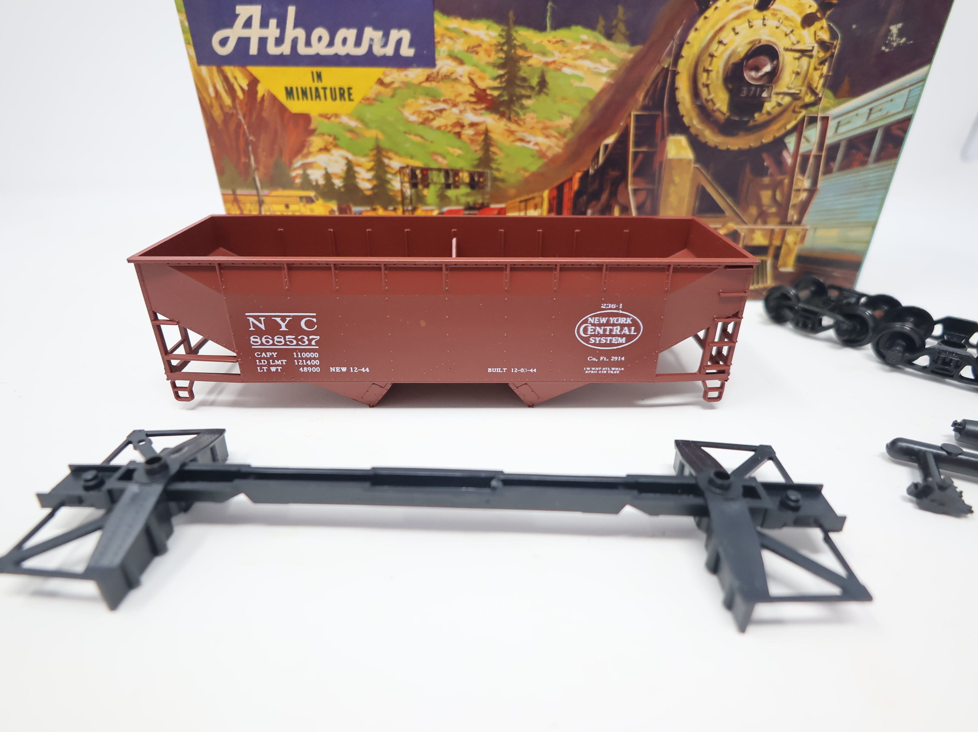 USED Athearn HO Scale 34' 2 Bay Flat-End Hopper New York Central NYC #868537 Bev-Bel KIT