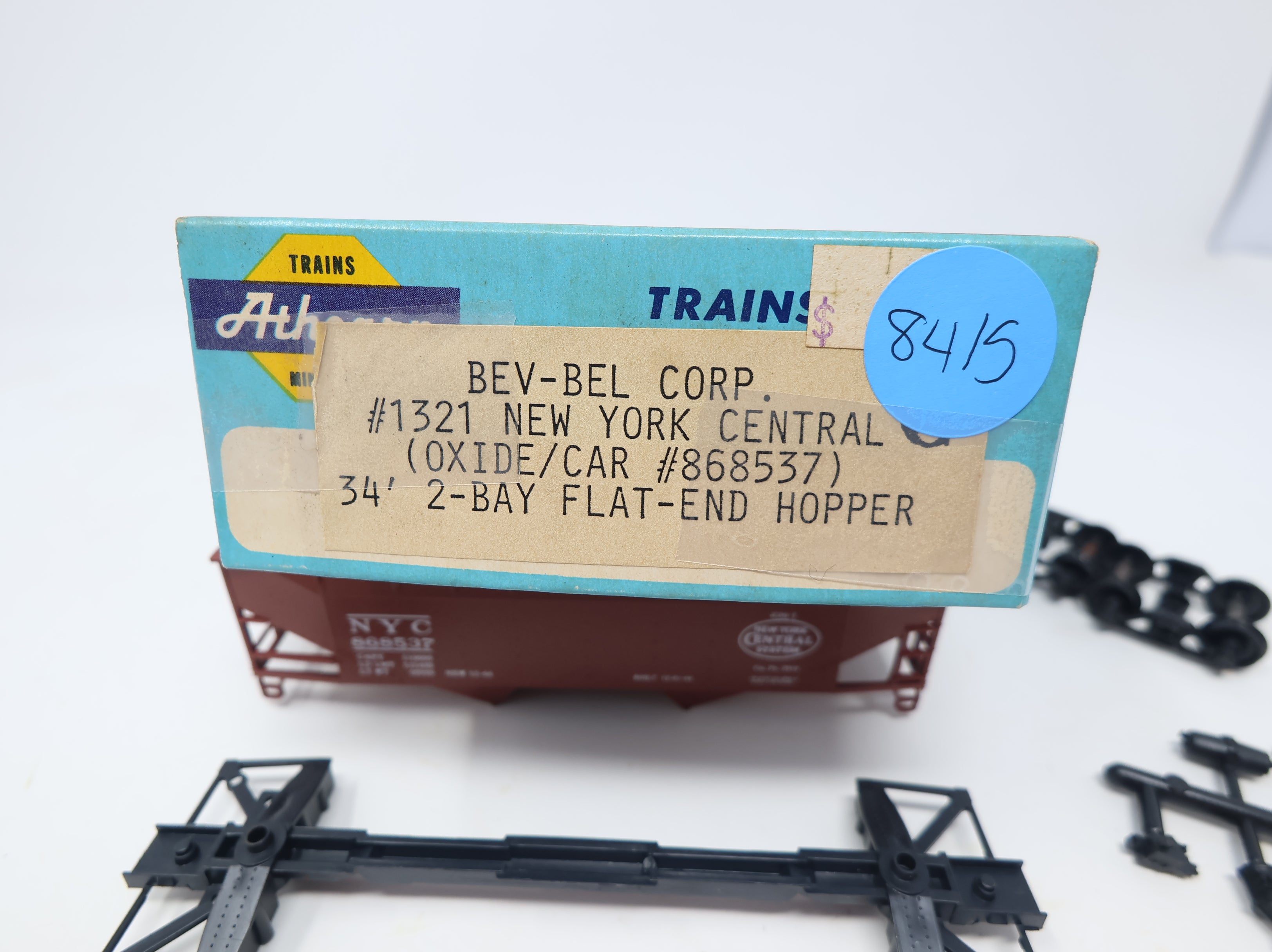 USED Athearn HO Scale 34' 2 Bay Flat-End Hopper New York Central NYC #868537 Bev-Bel KIT